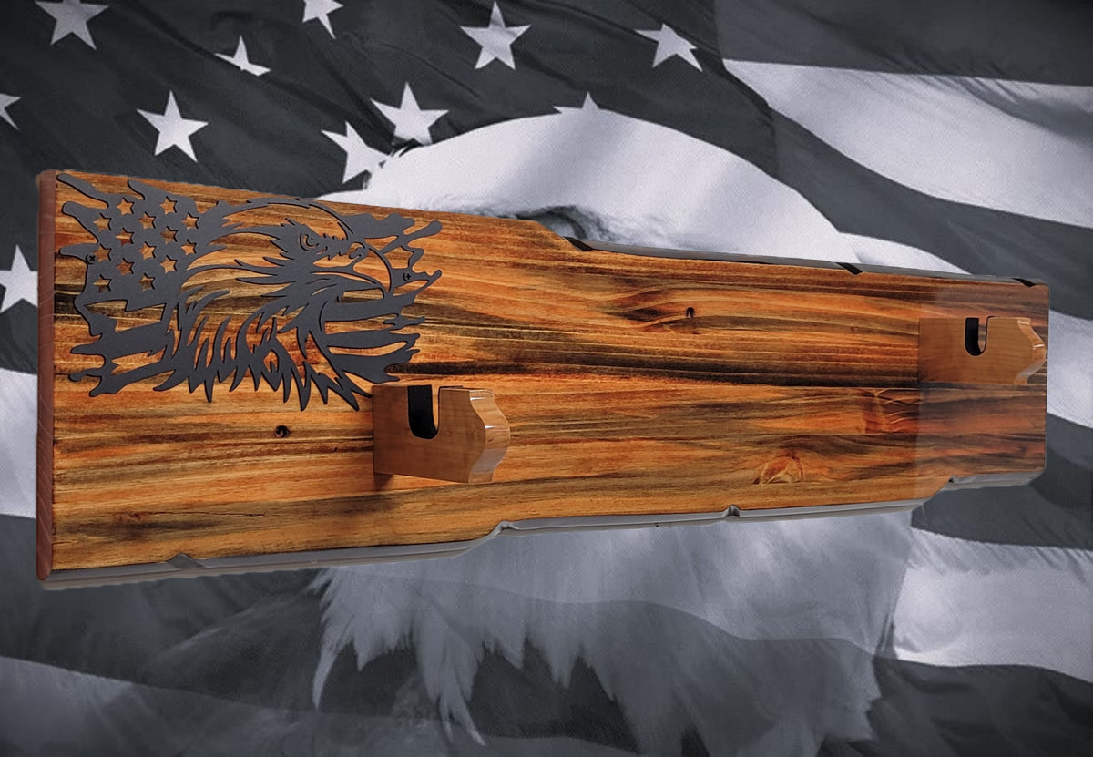 Walker Wood Gifts Gun Display Rustic Lever Action Wall Rifle Display Black Eagle Knotty Pine Faux Live Edge