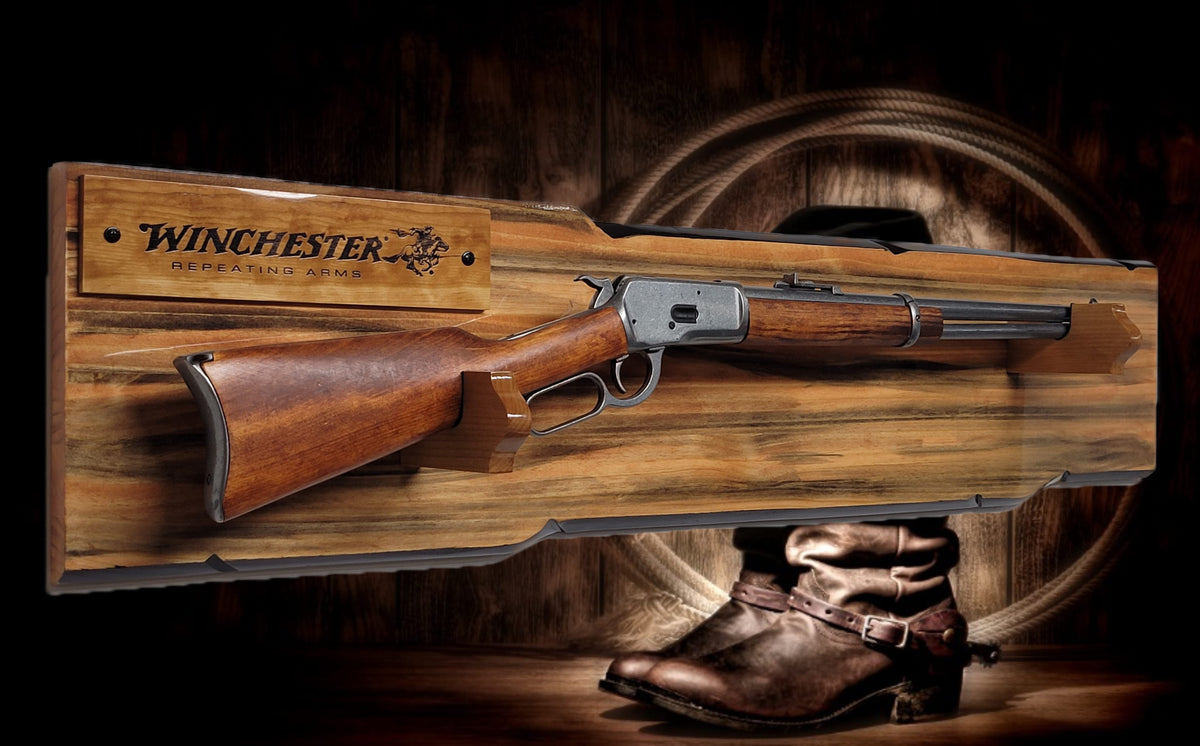 Walker Wood Gifts Gun Display Rustic Lever Action Winchester Rifle Display Faux Live Edge Knotty Pine Wall Decor Gift