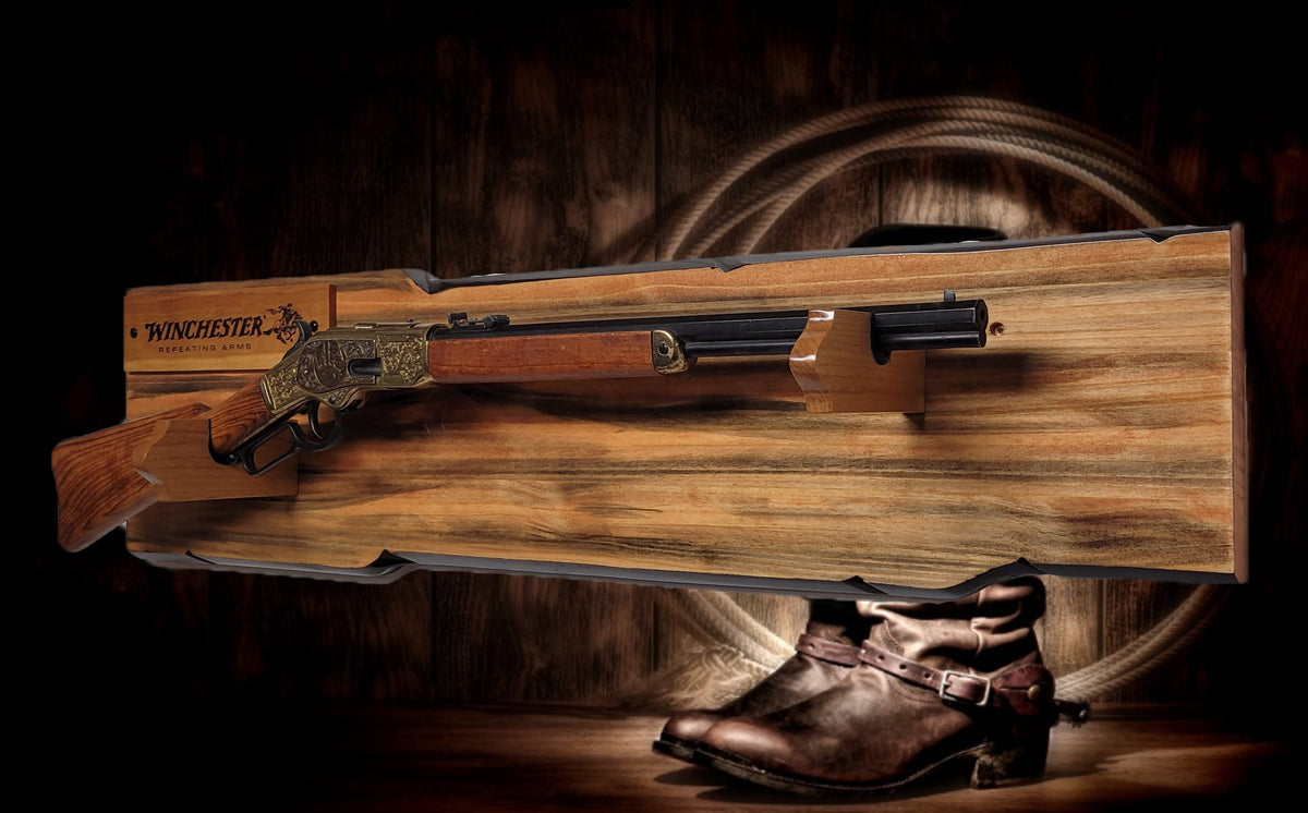 Walker Wood Gifts Gun Display Rustic Lever Action Winchester Rifle Display Faux Live Edge Knotty Pine Wall Decor Gift