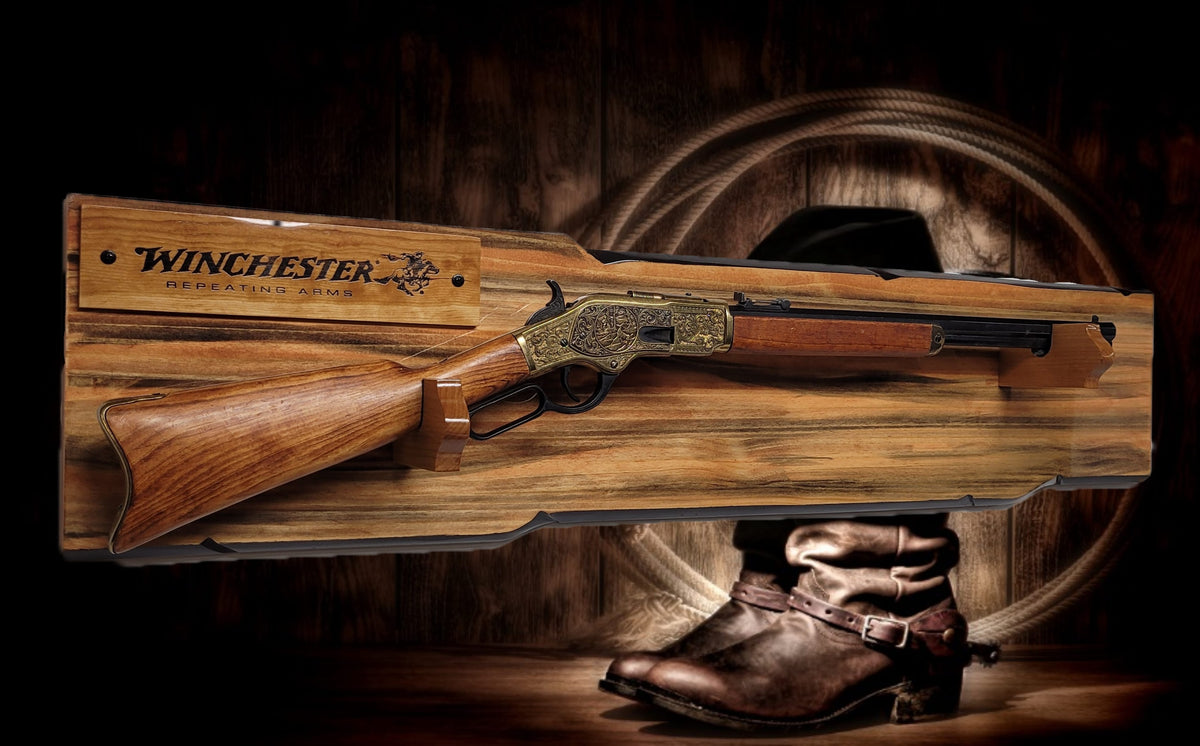 Walker Wood Gifts Gun Display Rustic Lever Action Winchester Rifle Display Faux Live Edge Knotty Pine Wall Decor Gift