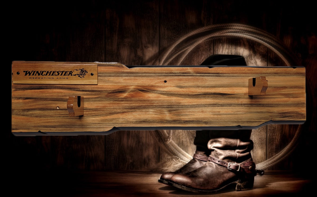 Walker Wood Gifts Gun Display Rustic Lever Action Winchester Rifle Display Faux Live Edge Knotty Pine Wall Decor Gift