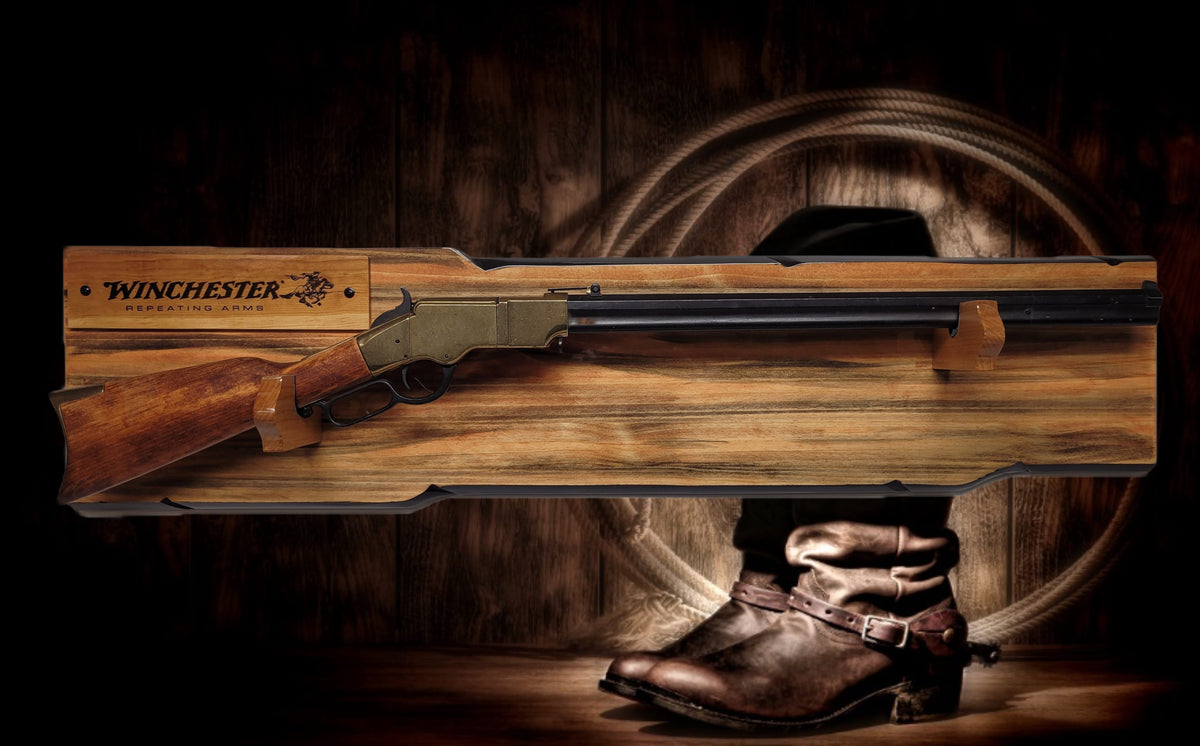 Walker Wood Gifts Gun Display Rustic Lever Action Winchester Rifle Display Faux Live Edge Knotty Pine Wall Decor Gift