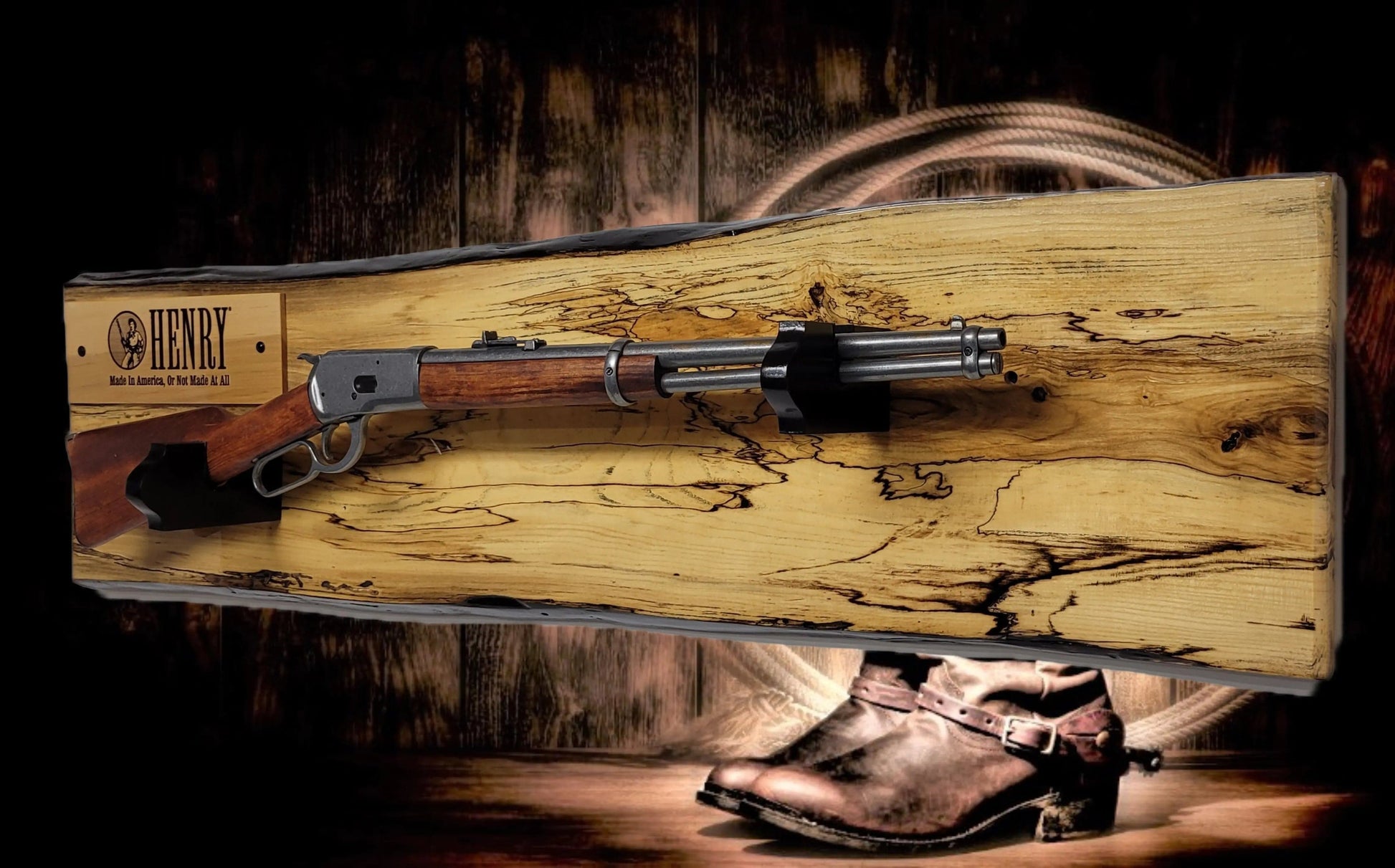 Walker Wood Gifts Gun Display Rustic Live Edge Spalted Maple Lever Action Henry Gun Rack Collectors Display