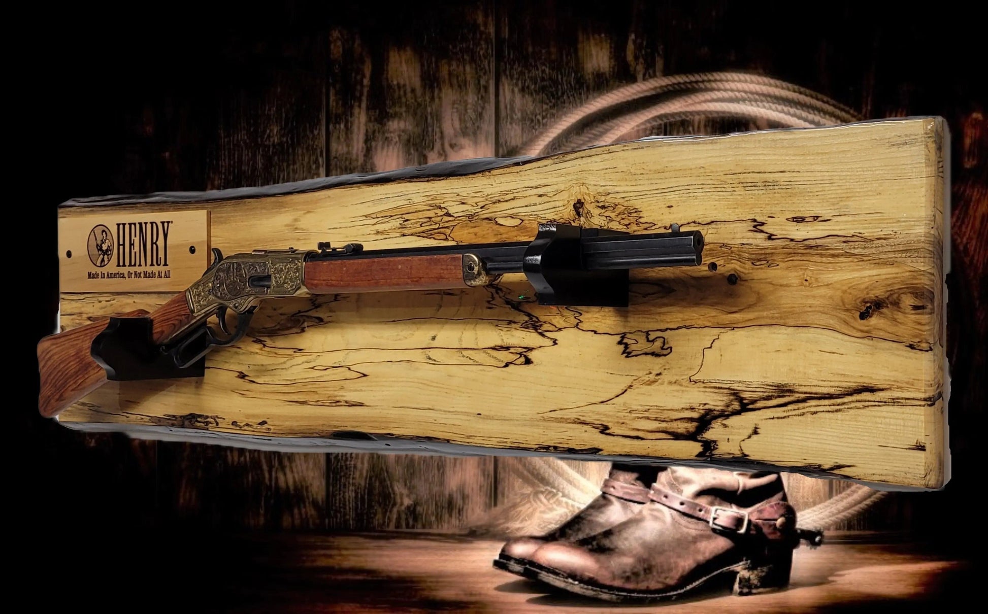Walker Wood Gifts Gun Display Rustic Live Edge Spalted Maple Lever Action Henry Gun Rack Collectors Display