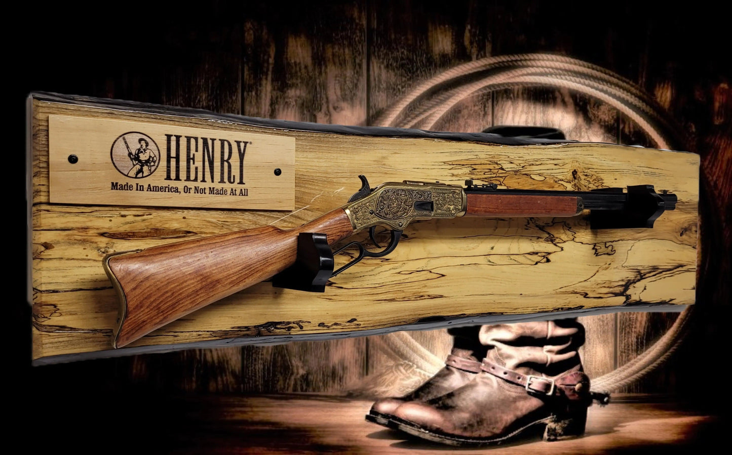 Walker Wood Gifts Gun Display Rustic Live Edge Spalted Maple Lever Action Henry Gun Rack Collectors Display