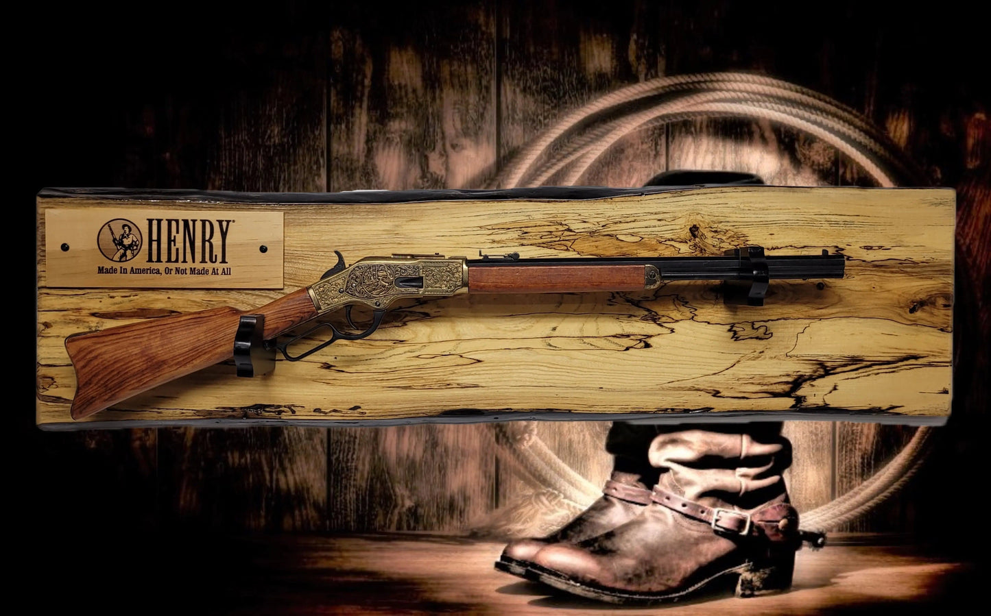 Walker Wood Gifts Gun Display Rustic Live Edge Spalted Maple Lever Action Henry Gun Rack Collectors Display