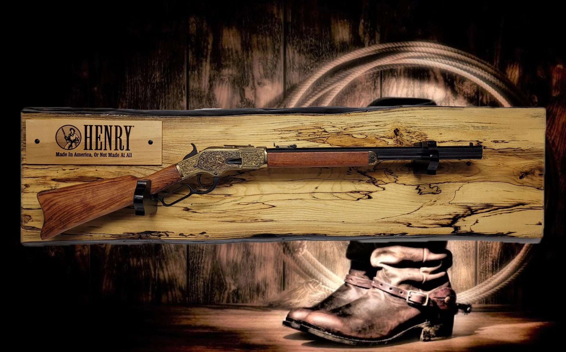 Walker Wood Gifts Gun Display Rustic Live Edge Spalted Maple Lever Action Henry Gun Rack Collectors Display