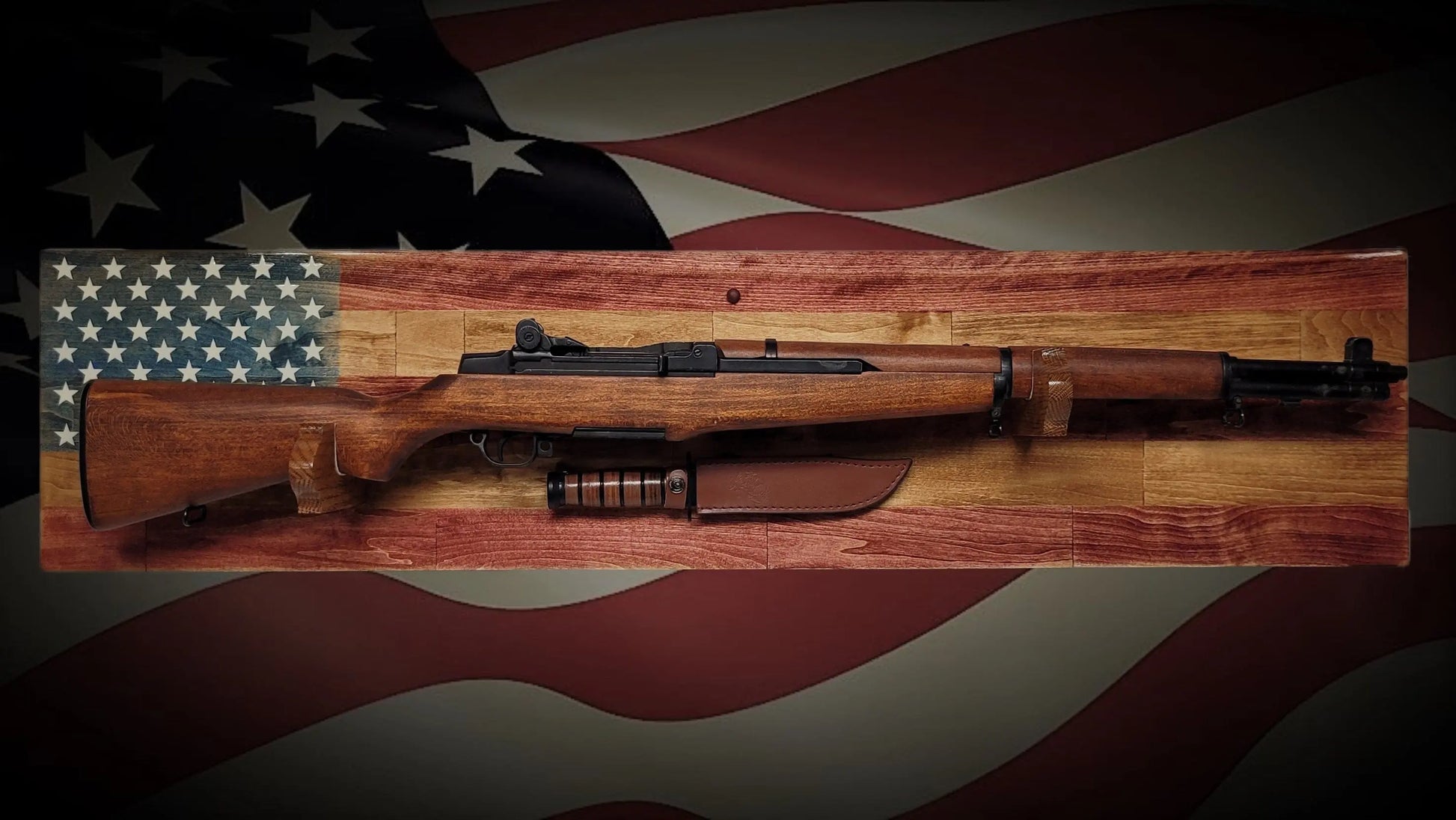 Walker Wood Gifts Gun Display Rustic Old Glory All-Purpose Rifle Display Knife Mount Aspen Cabin Collectors Gift