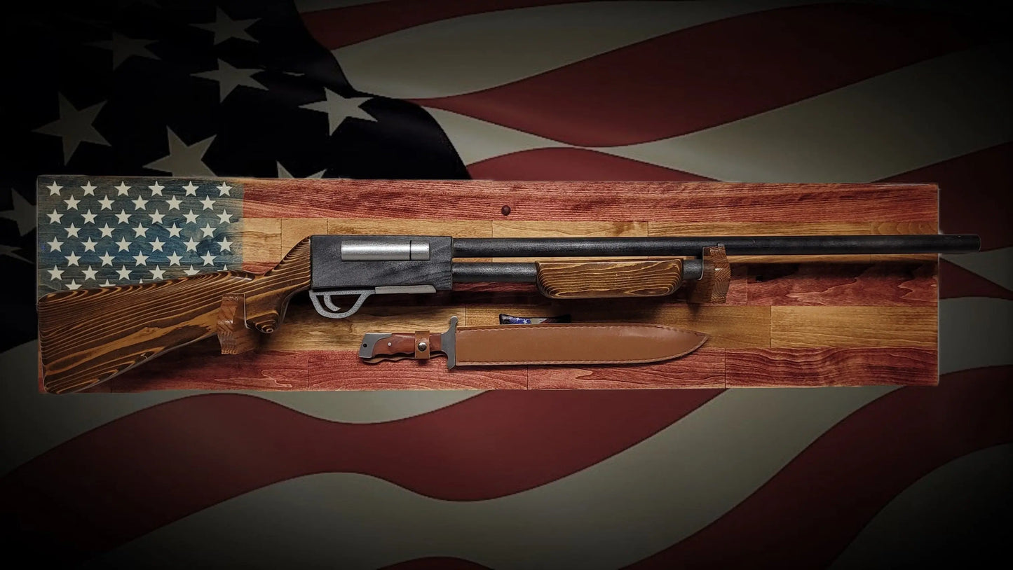 Walker Wood Gifts Gun Display Rustic Old Glory All-Purpose Rifle Display Knife Mount Aspen Cabin Collectors Gift