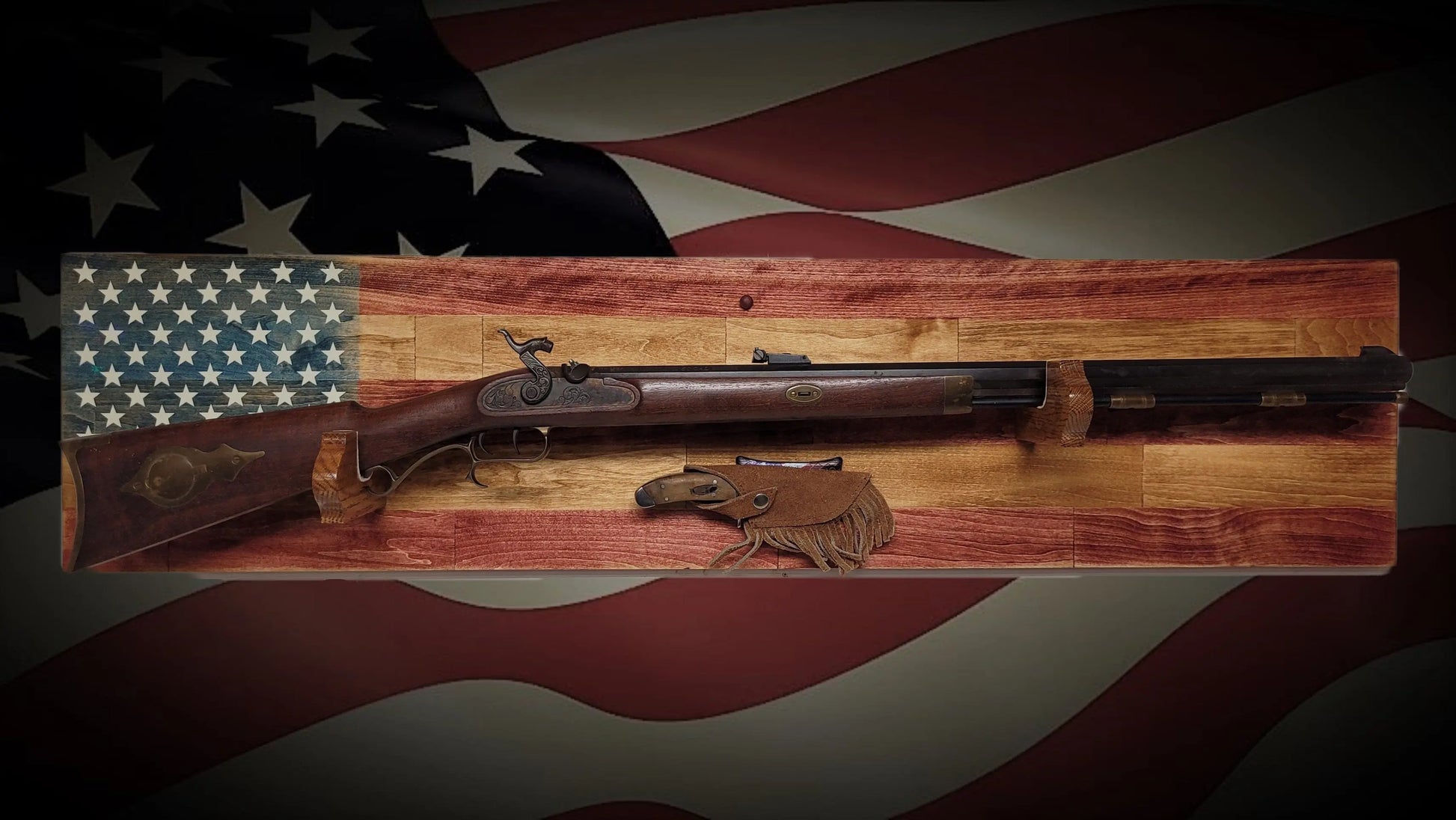 Walker Wood Gifts Gun Display Rustic Old Glory All-Purpose Rifle Display Knife Mount Aspen Cabin Collectors Gift