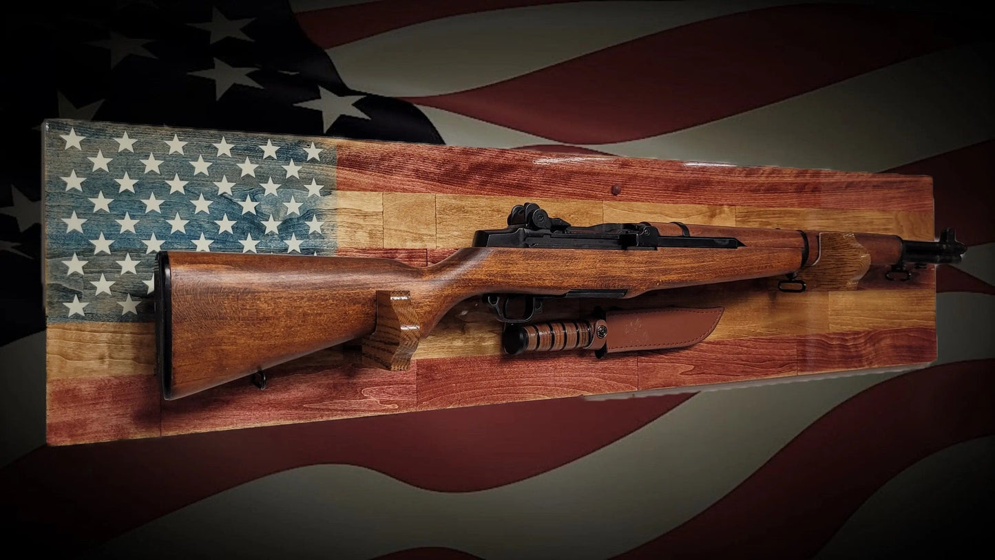 Walker Wood Gifts Gun Display Rustic Old Glory All-Purpose Rifle Display Knife Mount Faux Live Edge Aspen Cabin Décor Perfect Collectors Gift