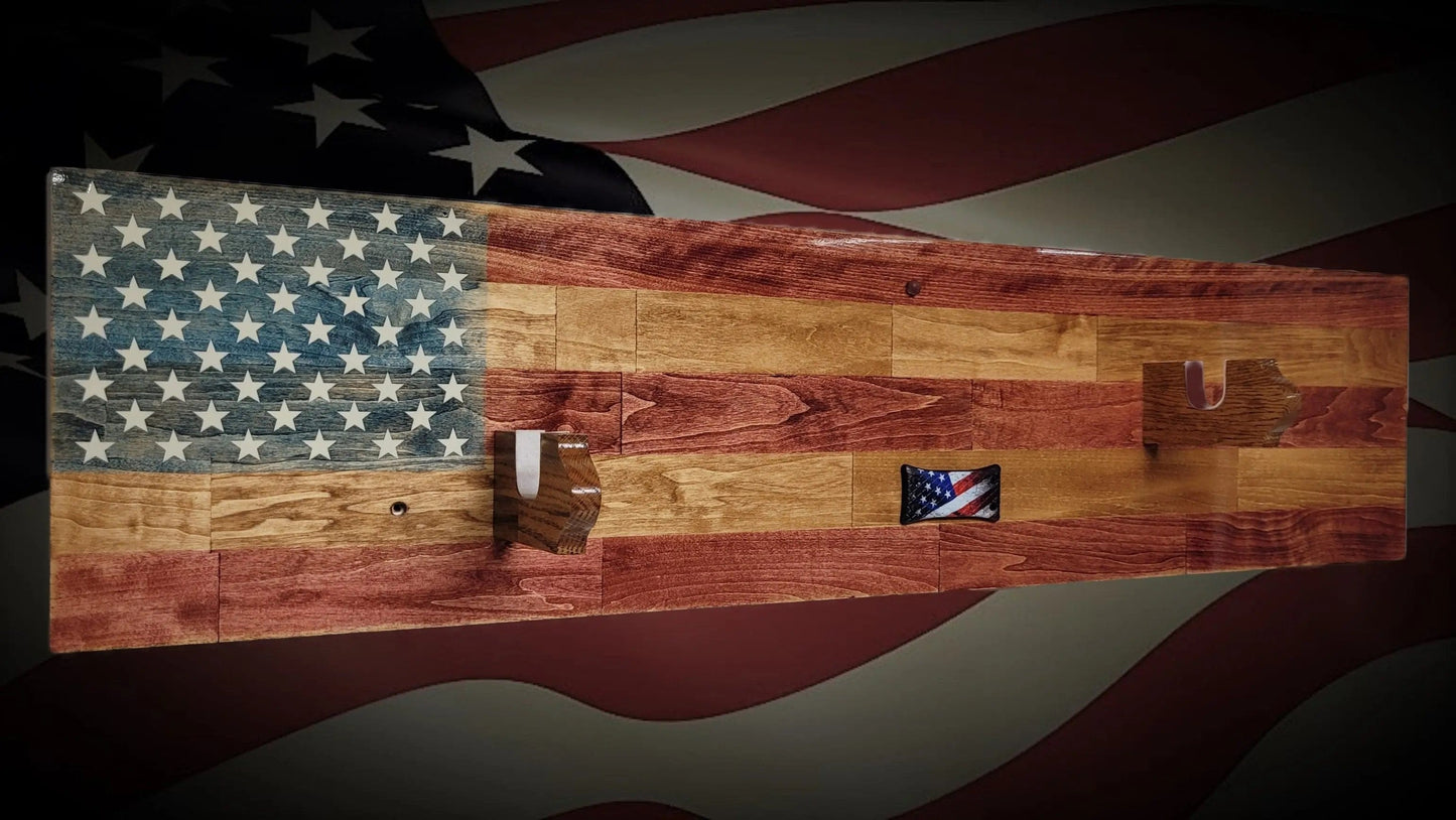 Walker Wood Gifts Gun Display Rustic Old Glory All-Purpose Rifle Display Knife Mount Faux Live Edge Aspen Cabin Décor Perfect Collectors Gift