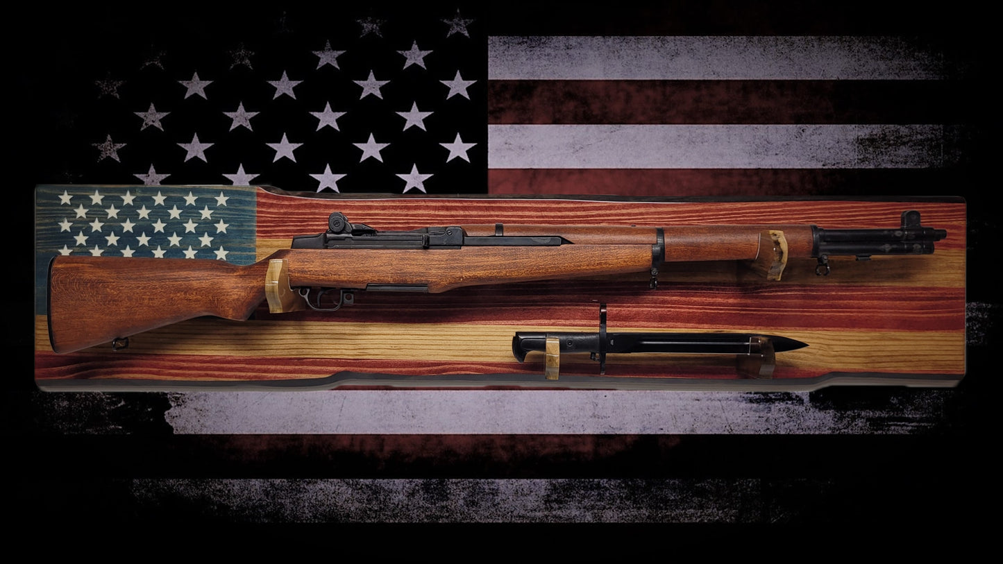 Walker Wood Gifts Gun Display Rustic Old Glory M1 Garand Gun and Knife Display Faux Live Edge Knotty Pine Gift