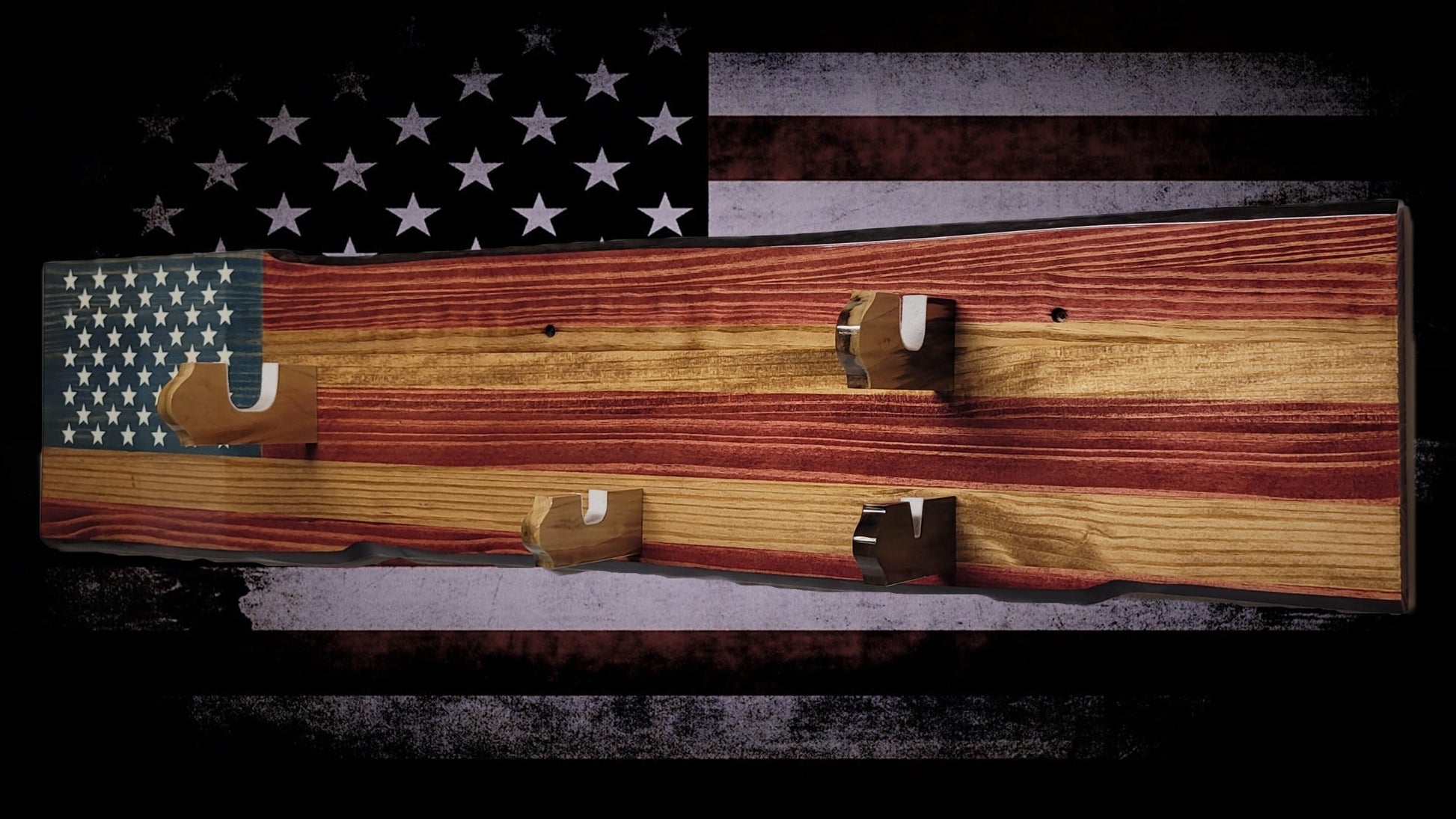 Walker Wood Gifts Gun Display Rustic Old Glory M1 Garand Gun and Knife Display Faux Live Edge Knotty Pine Gift