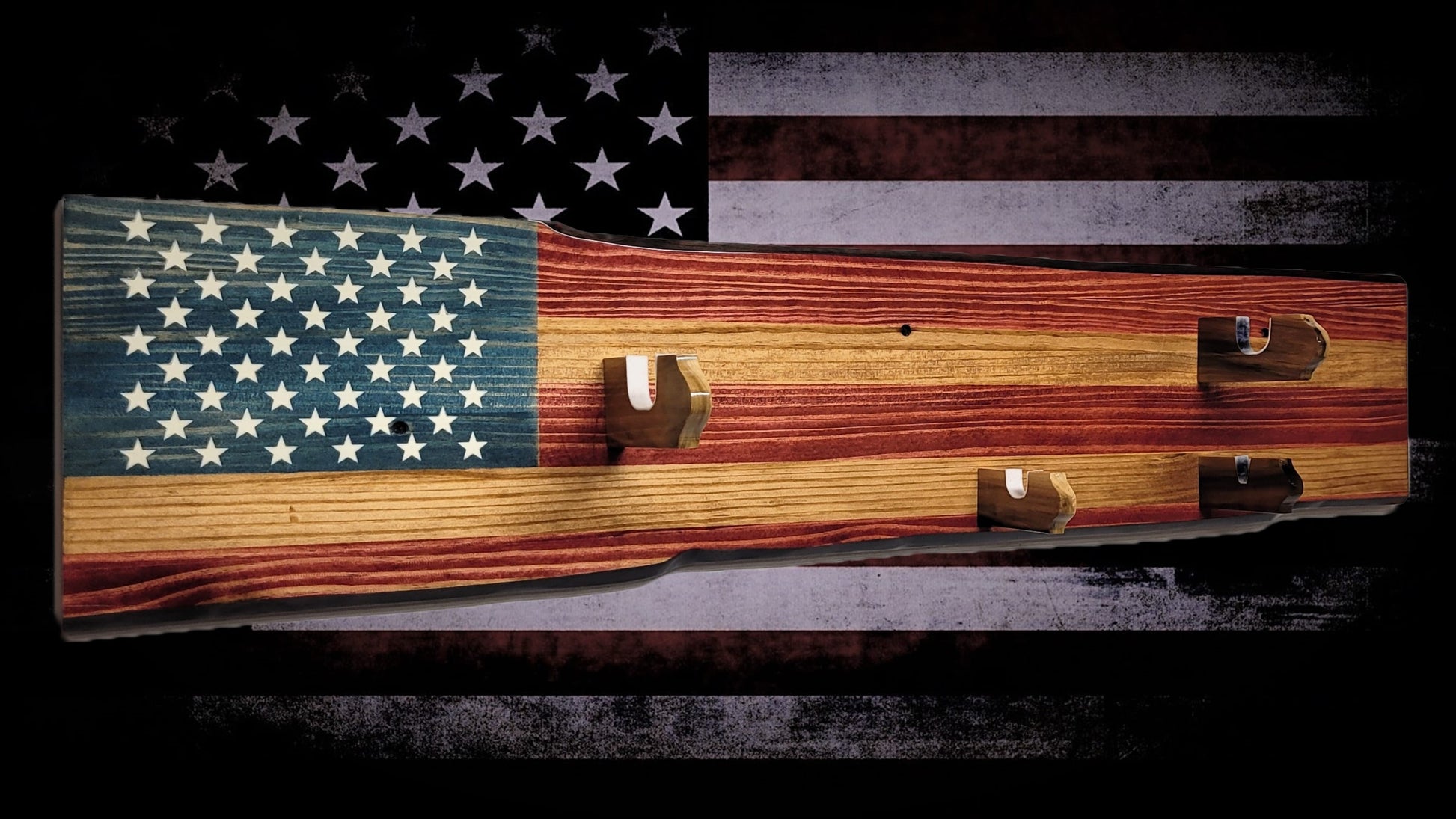 Walker Wood Gifts Gun Display Rustic Old Glory M1 Garand Gun and Knife Display Faux Live Edge Knotty Pine Gift