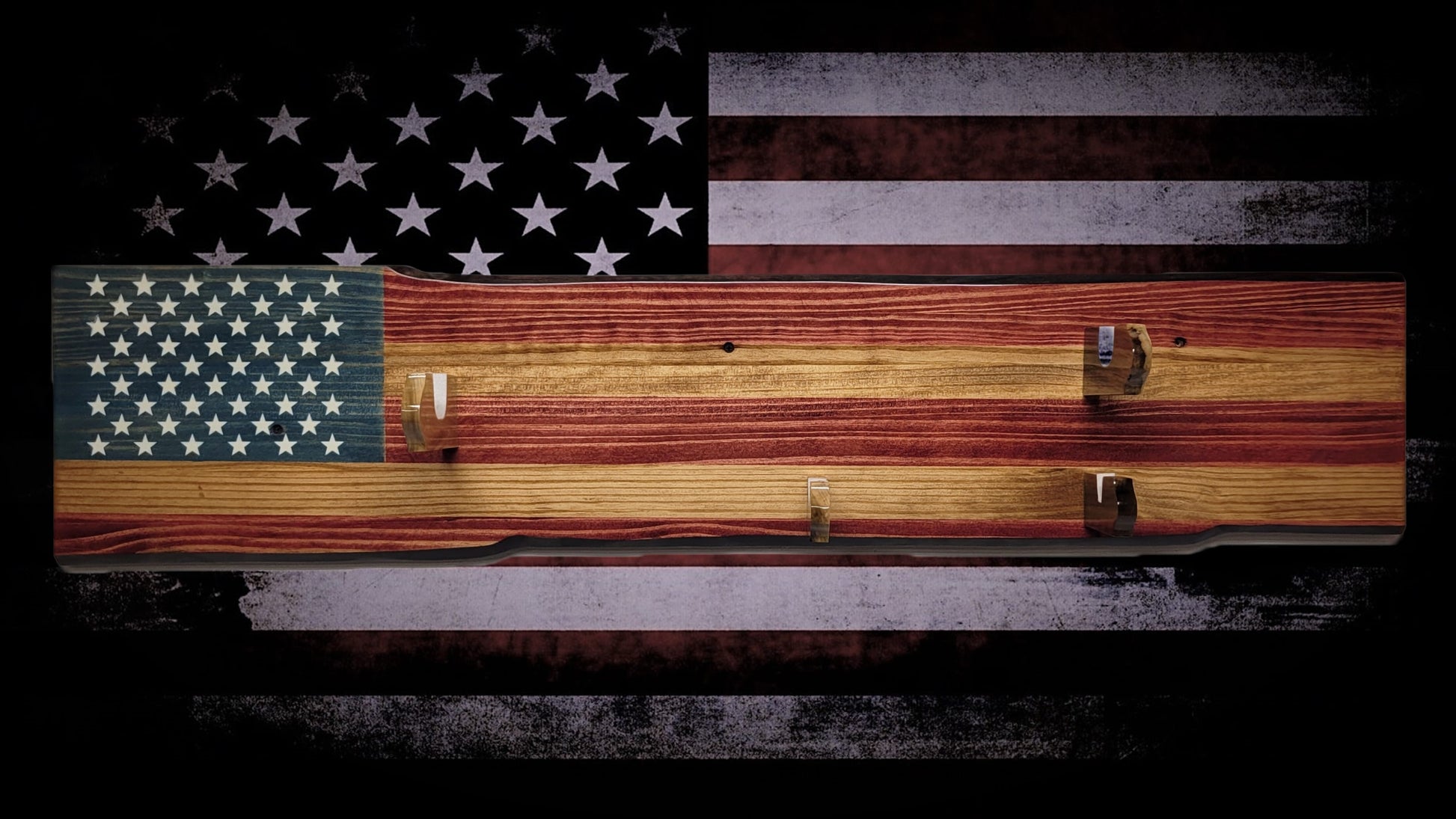 Walker Wood Gifts Gun Display Rustic Old Glory M1 Garand Gun and Knife Display Faux Live Edge Knotty Pine Gift