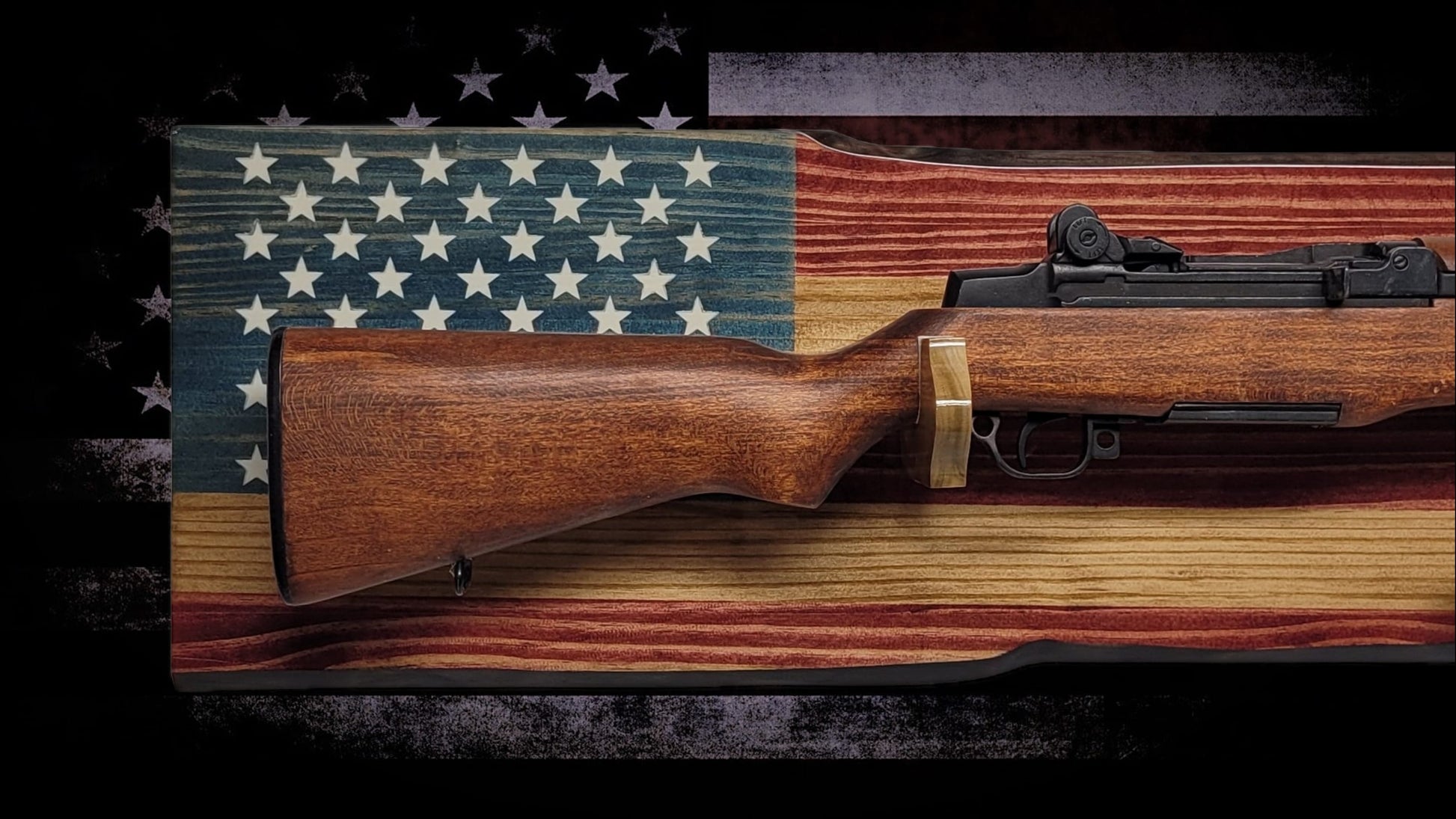 Walker Wood Gifts Gun Display Rustic Old Glory M1 Garand Gun and Knife Display Faux Live Edge Knotty Pine Gift