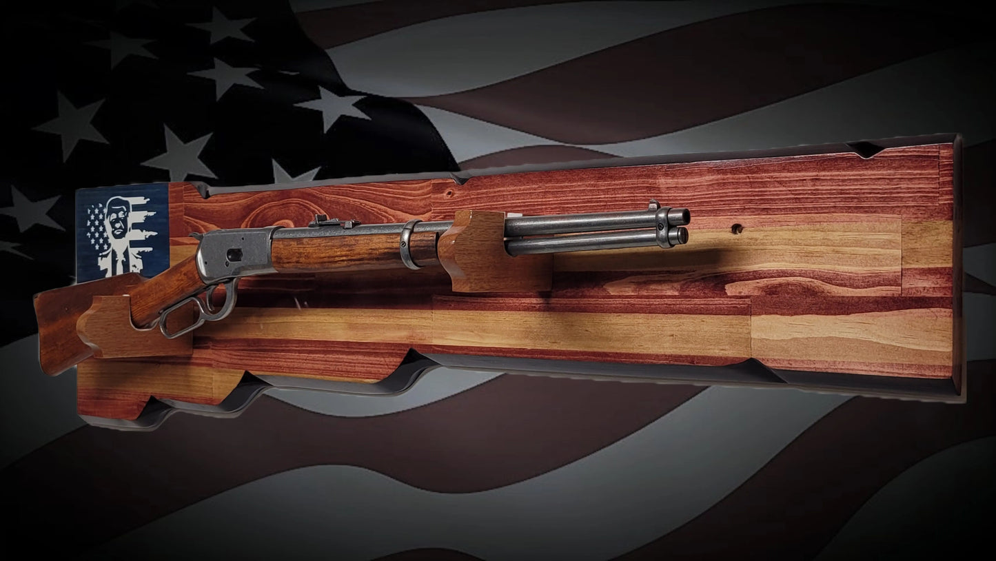 Walker Wood Gifts Gun Display Rustic Trump Lever Action Gun Display Faux Live Edge Knotty Pine Collectors Gift