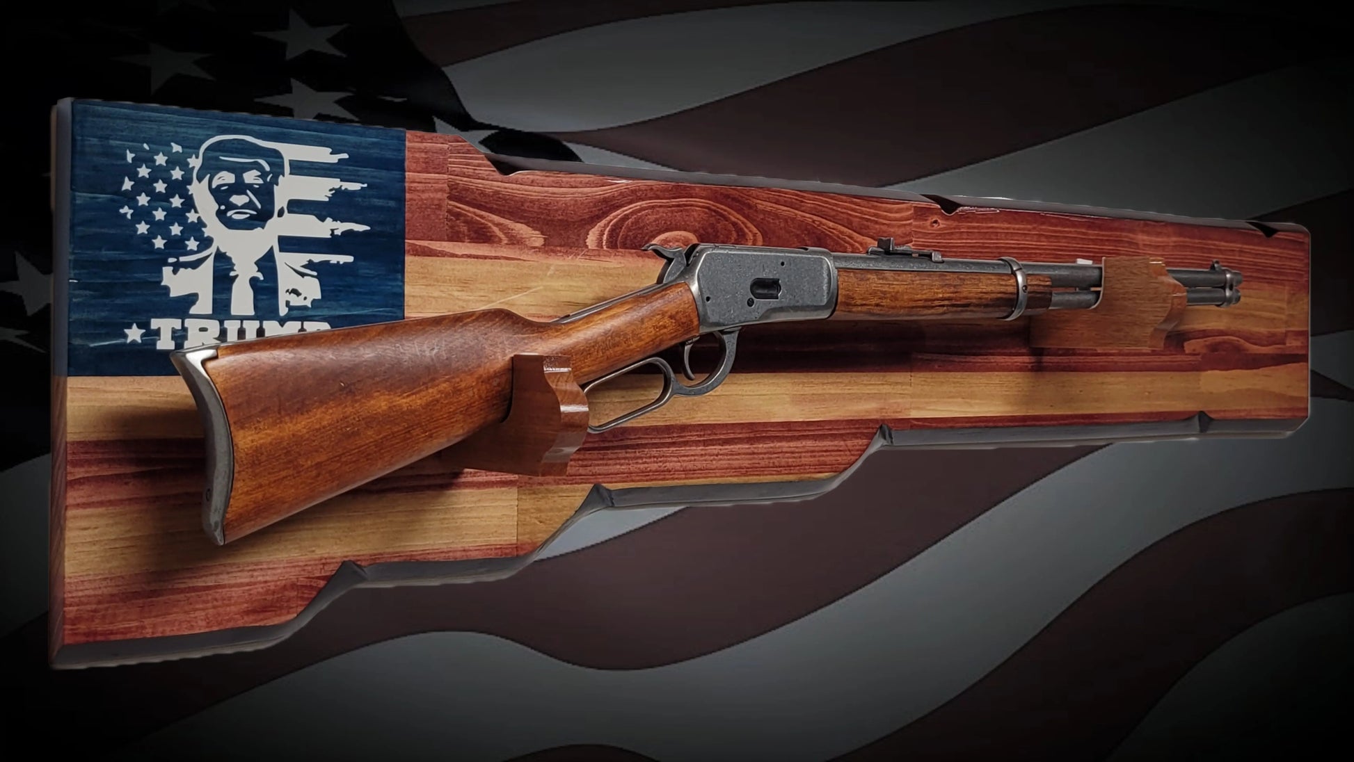 Walker Wood Gifts Gun Display Rustic Trump Lever Action Gun Display Faux Live Edge Knotty Pine Collectors Gift