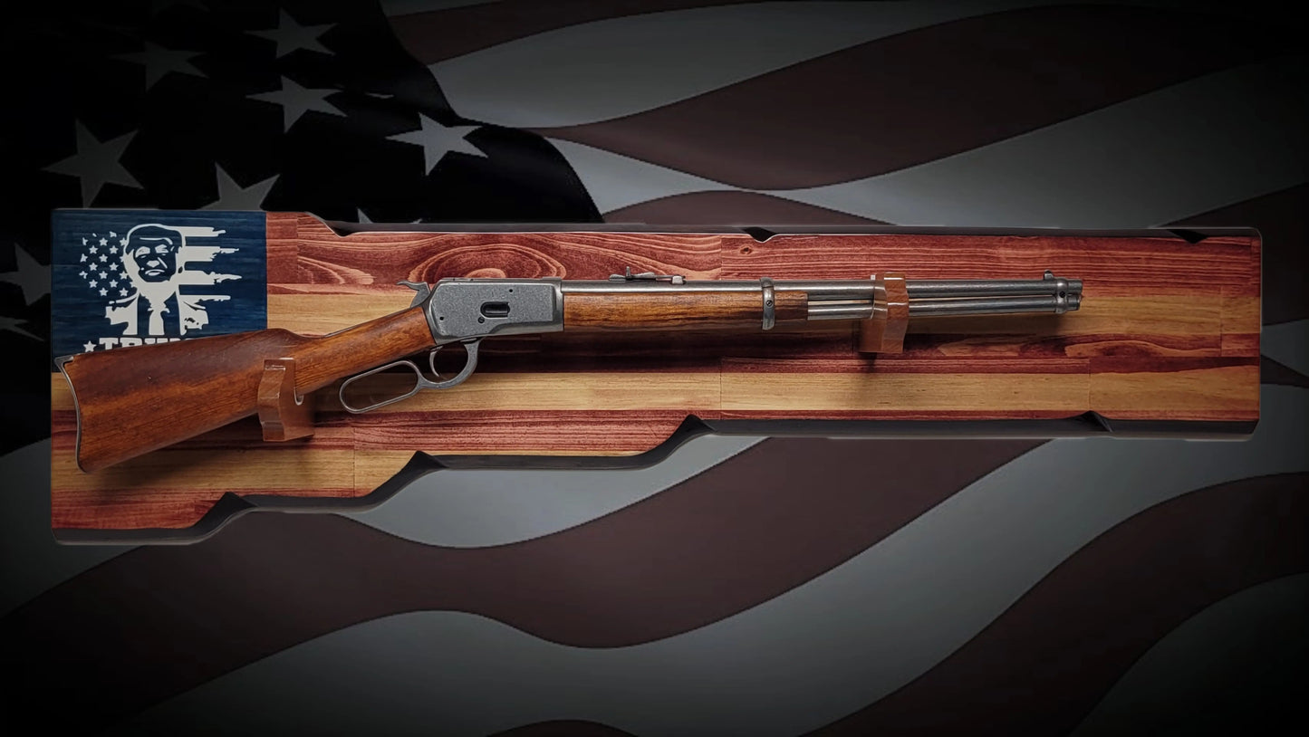 Walker Wood Gifts Gun Display Rustic Trump Lever Action Gun Display Faux Live Edge Knotty Pine Collectors Gift
