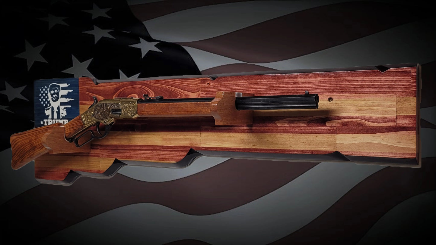 Walker Wood Gifts Gun Display Rustic Trump Lever Action Gun Display Faux Live Edge Knotty Pine Collectors Gift
