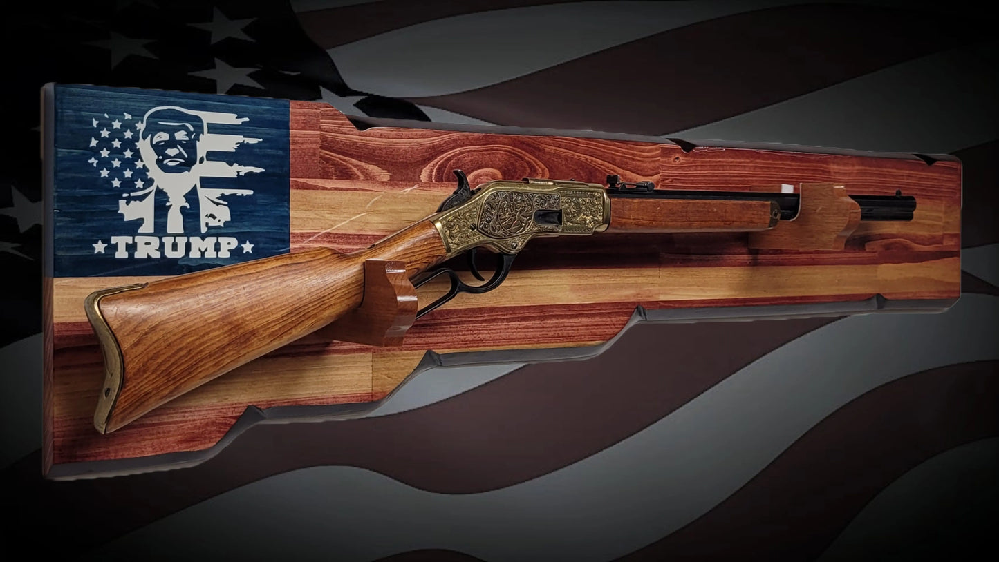 Walker Wood Gifts Gun Display Rustic Trump Lever Action Gun Display Faux Live Edge Knotty Pine Collectors Gift