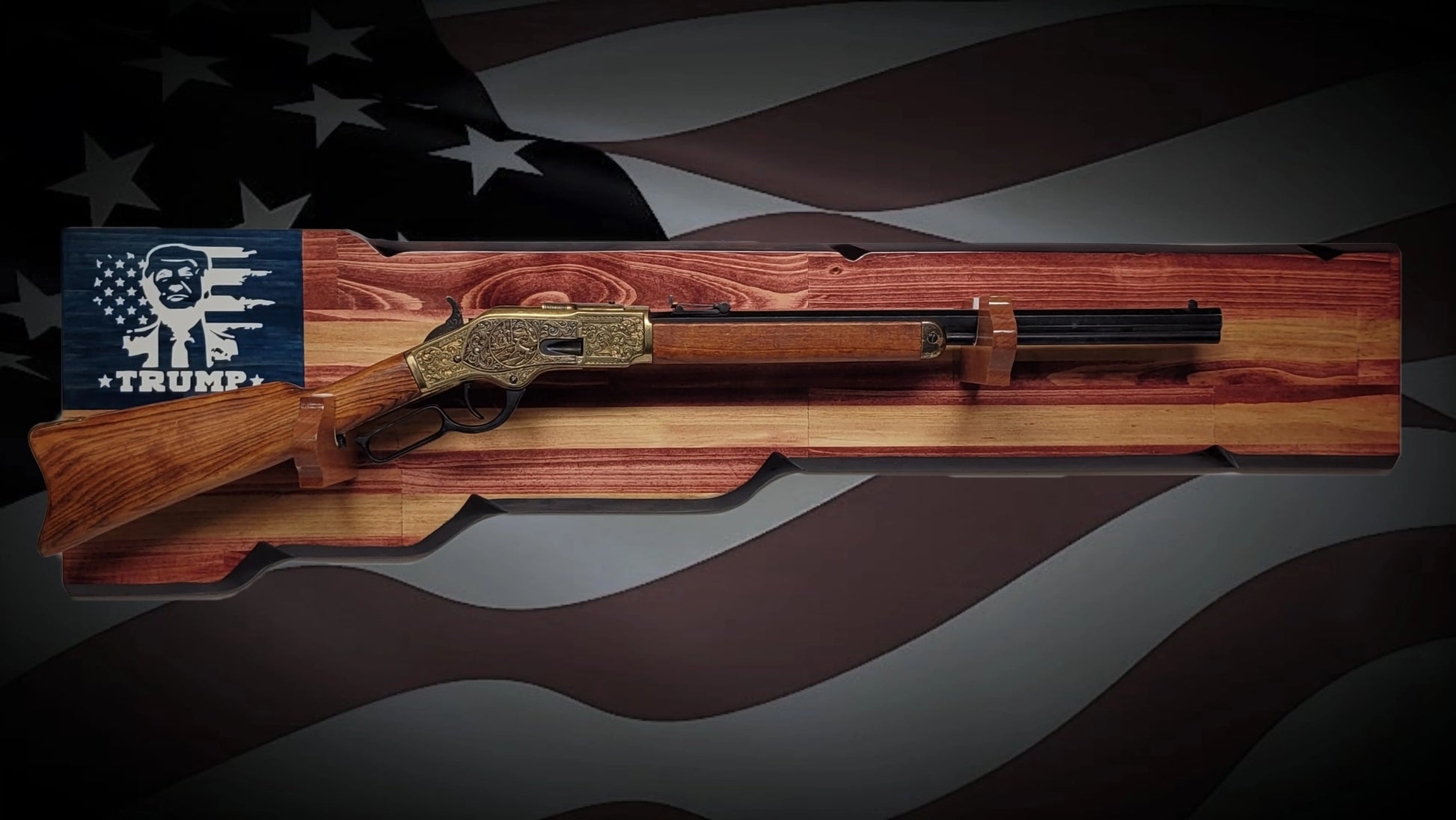 Walker Wood Gifts Gun Display Rustic Trump Lever Action Gun Display Faux Live Edge Knotty Pine Collectors Gift