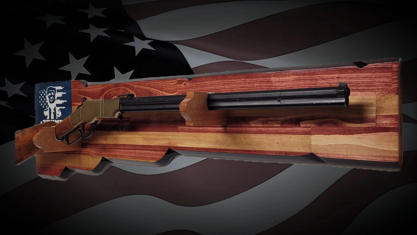 Walker Wood Gifts Gun Display Rustic Trump Lever Action Gun Display Faux Live Edge Knotty Pine Collectors Gift