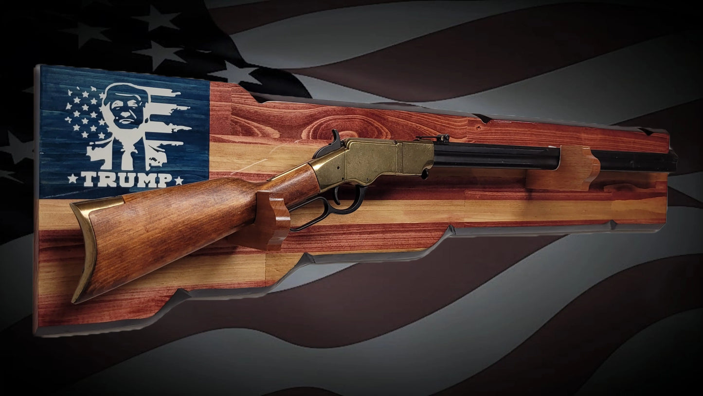Walker Wood Gifts Gun Display Rustic Trump Lever Action Gun Display Faux Live Edge Knotty Pine Collectors Gift