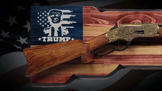 Walker Wood Gifts Gun Display Rustic Trump Lever Action Gun Display Faux Live Edge Knotty Pine Collectors Gift