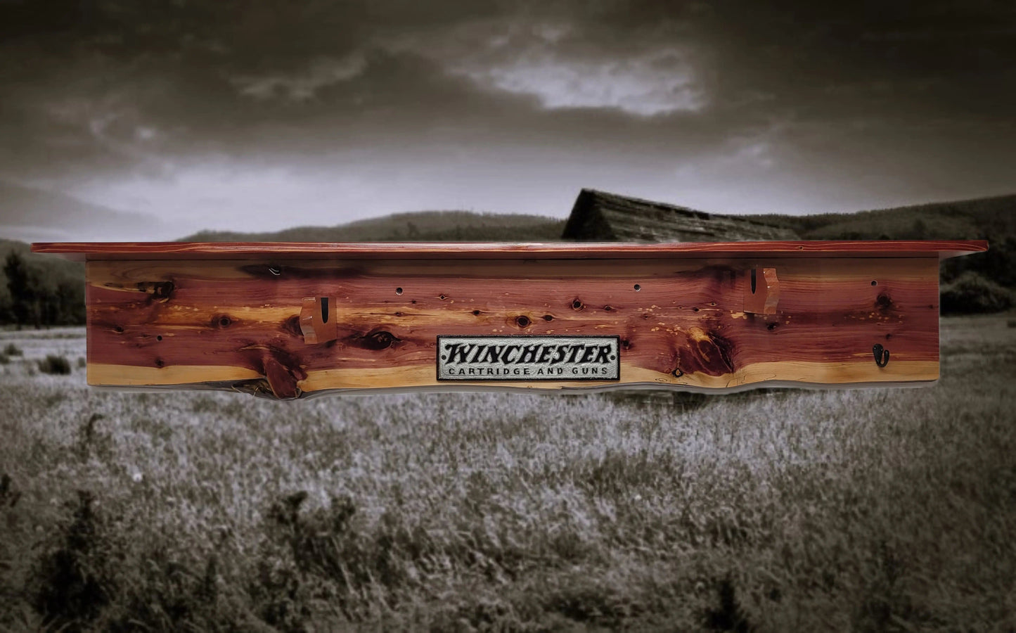 Walker Wood Gifts Gun Display Rustic Winchester Live Edge Red Cedar Wall Display with  Shelf Collector Decor Gift