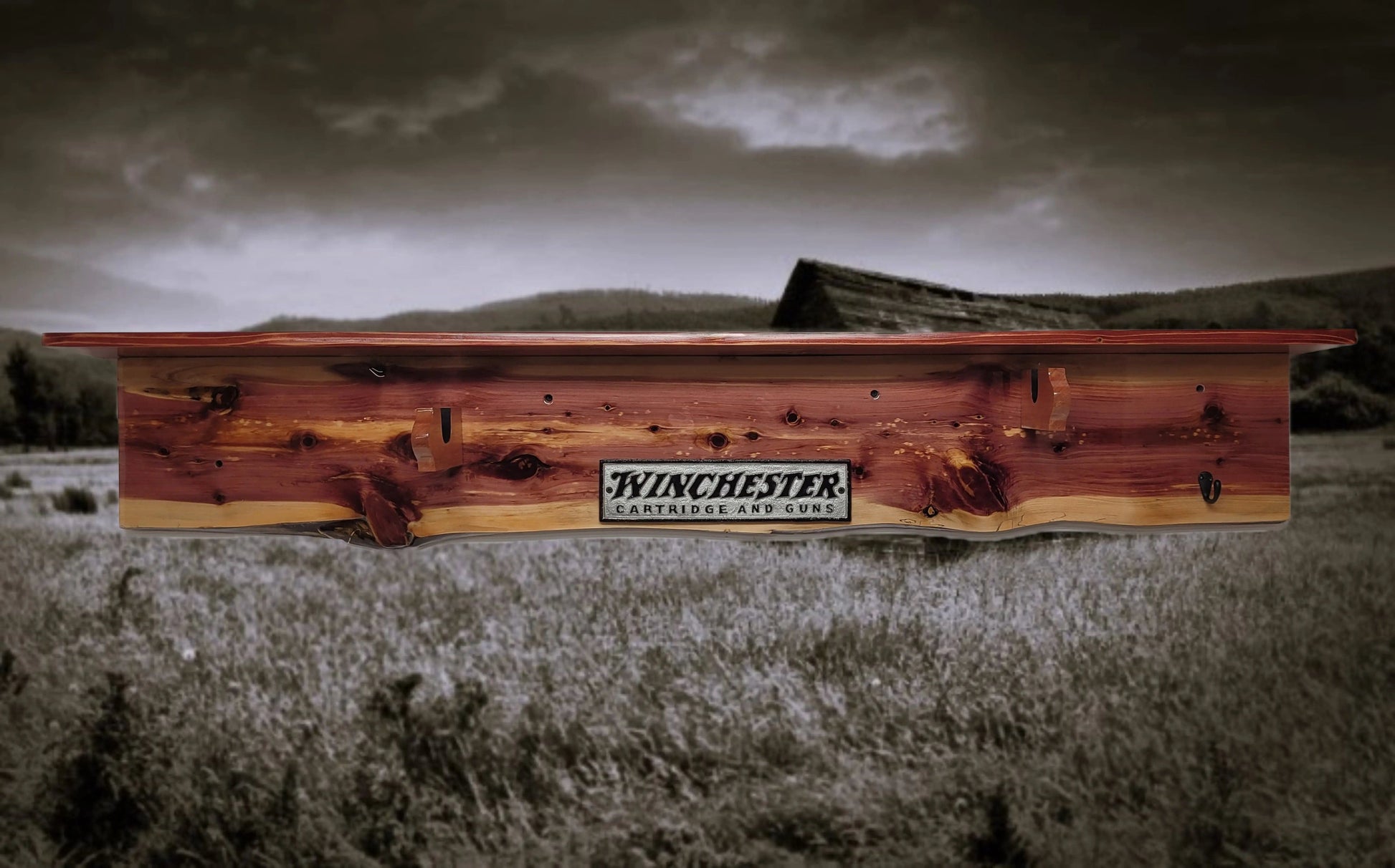 Walker Wood Gifts Gun Display Rustic Winchester Live Edge Red Cedar Wall Display with  Shelf Collector Decor Gift