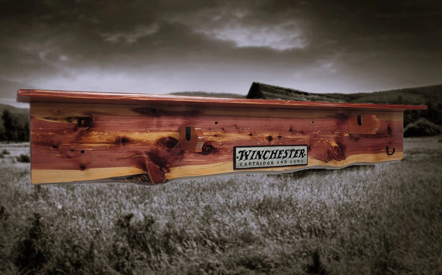 Walker Wood Gifts Gun Display Rustic Winchester Live Edge Red Cedar Wall Display with  Shelf Collector Decor Gift