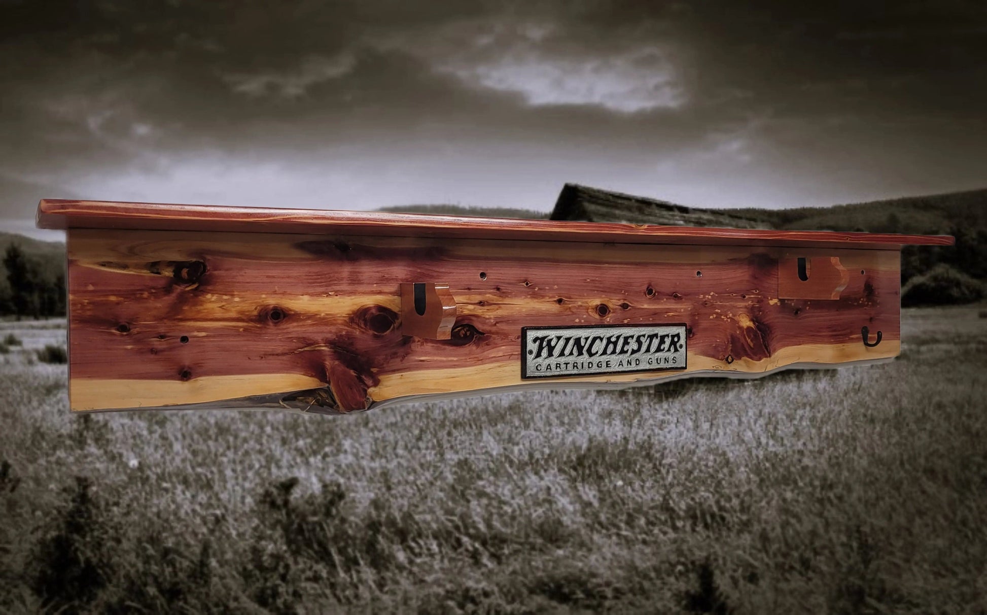 Walker Wood Gifts Gun Display Rustic Winchester Live Edge Red Cedar Wall Display with  Shelf Collector Decor Gift