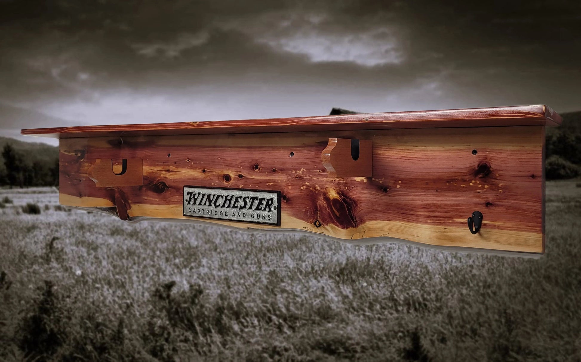 Walker Wood Gifts Gun Display Rustic Winchester Live Edge Red Cedar Wall Display with  Shelf Collector Decor Gift