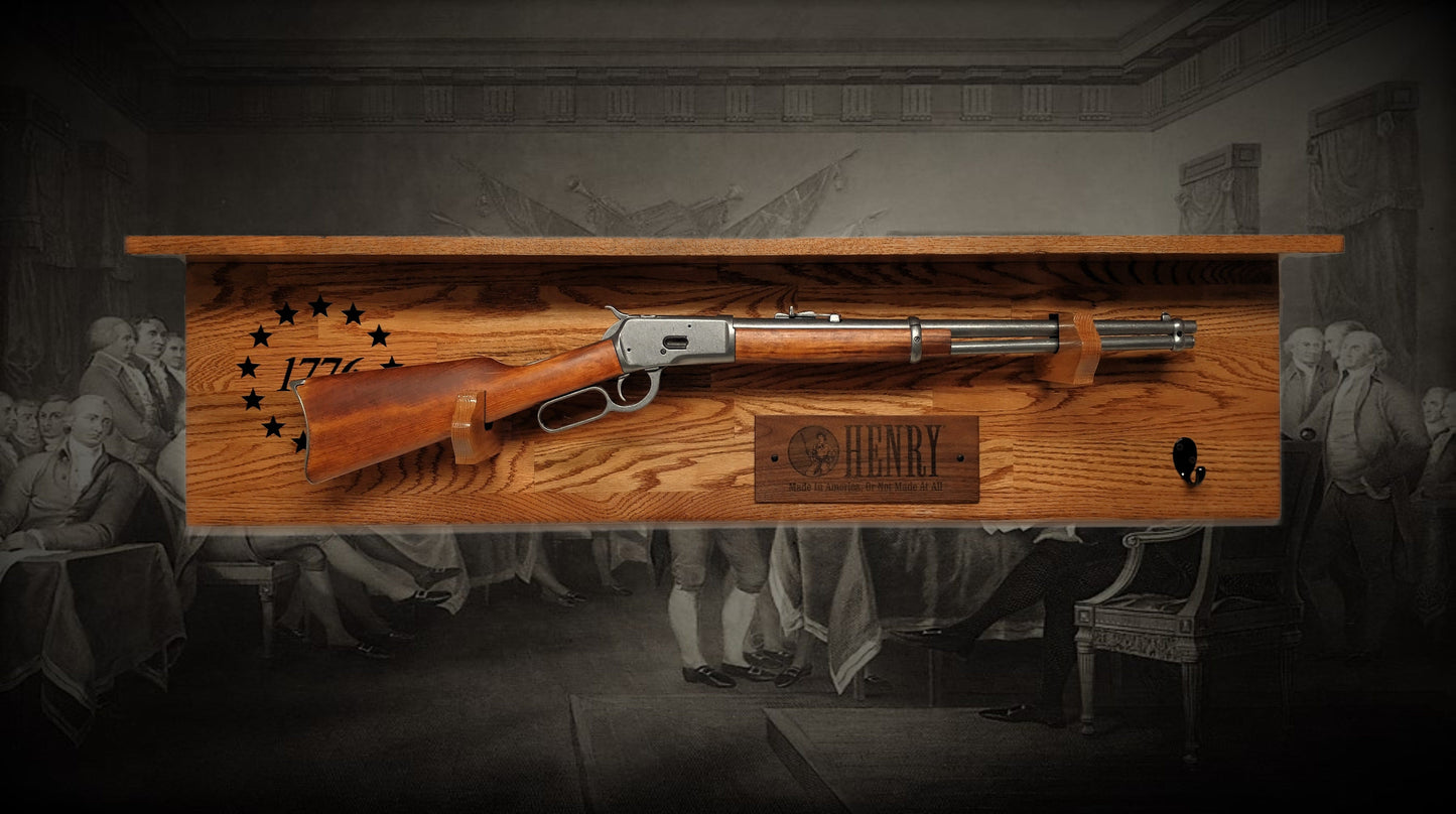 Walker Wood Gifts Gun Display Tradition 1776 Star Henry Lever Action Shelf Rifle Gun Display, Western Farmhouse Gift