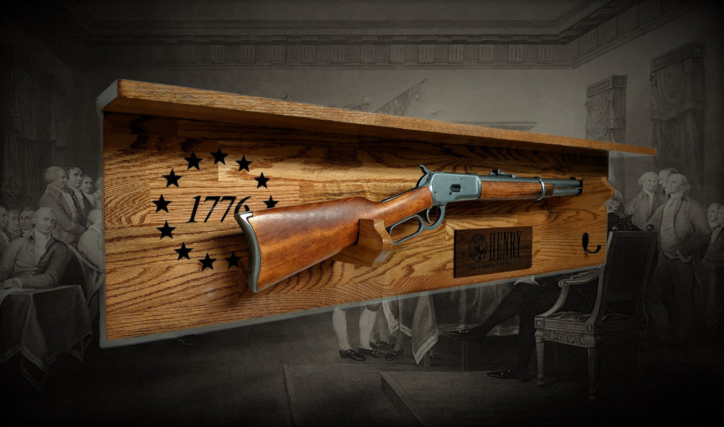 Walker Wood Gifts Gun Display Tradition 1776 Star Henry Lever Action Shelf Rifle Gun Display, Western Farmhouse Gift