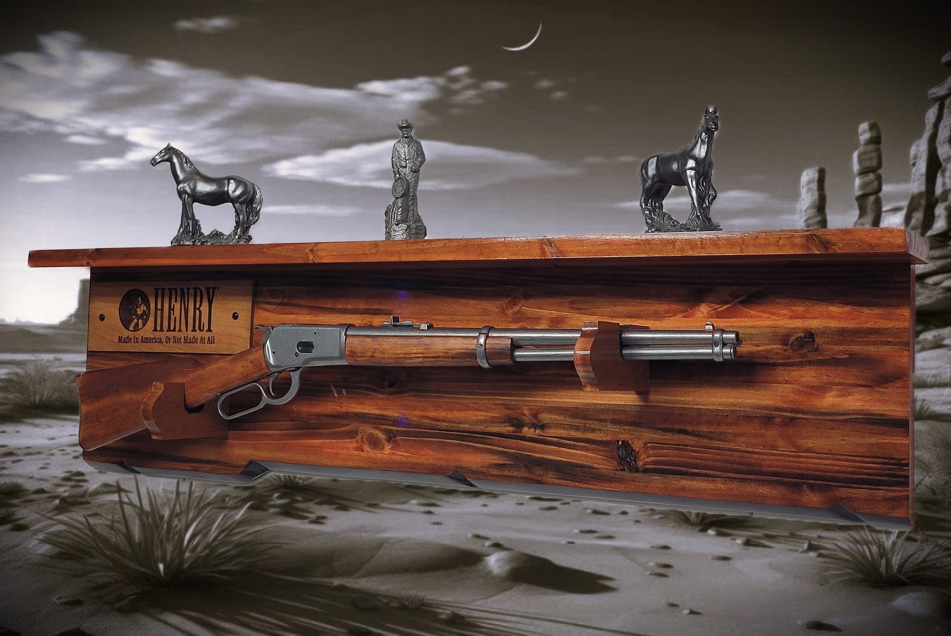 Walker Wood Gifts Gun Display Tradition Lever Action Henry Knotty Pine Rifle Gun Shelf Display Western Farmhouse Gift