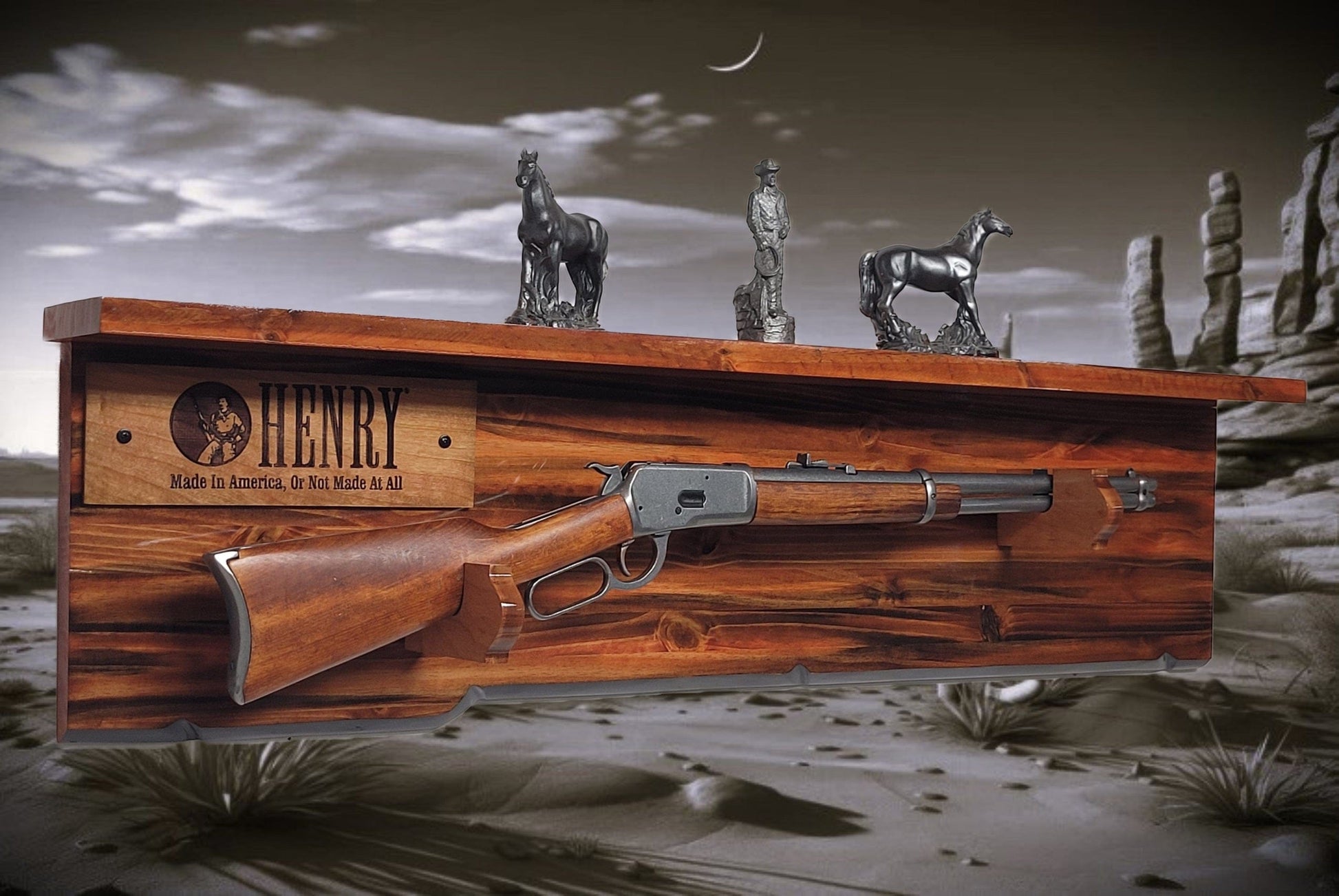Walker Wood Gifts Gun Display Tradition Lever Action Henry Knotty Pine Rifle Gun Shelf Display Western Farmhouse Gift