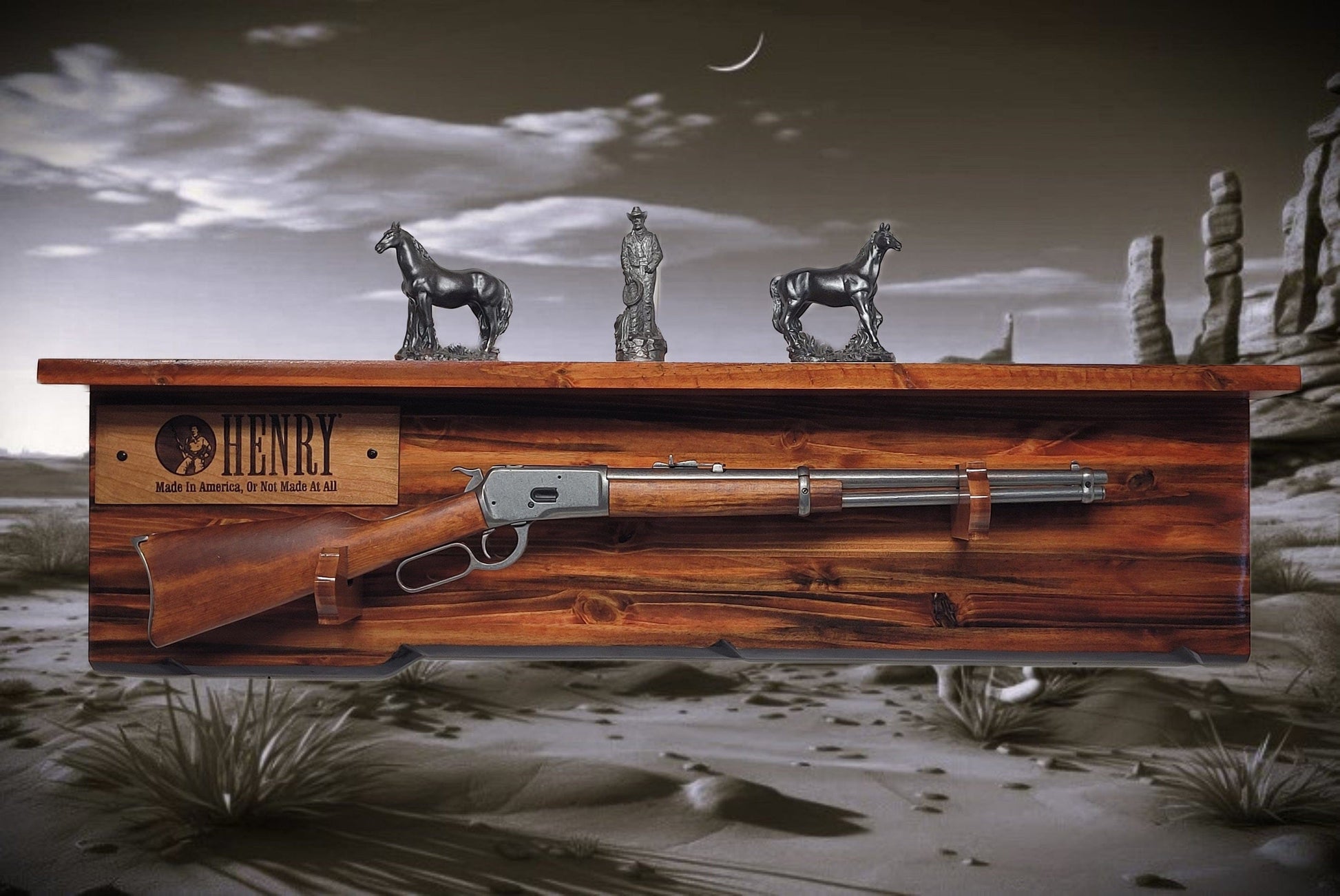 Walker Wood Gifts Gun Display Tradition Lever Action Henry Knotty Pine Rifle Gun Shelf Display Western Farmhouse Gift