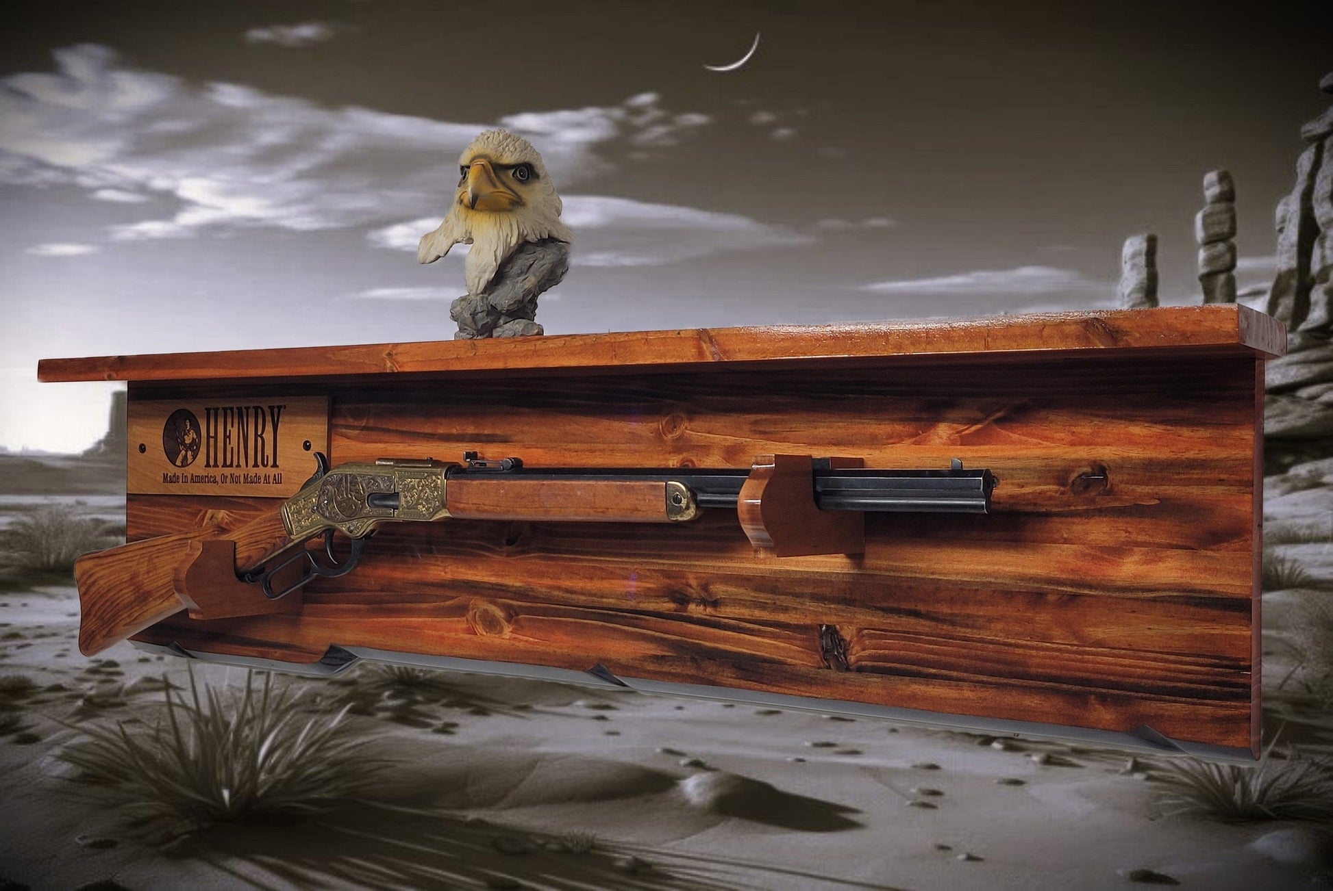 Walker Wood Gifts Gun Display Tradition Lever Action Henry Knotty Pine Rifle Gun Shelf Display Western Farmhouse Gift