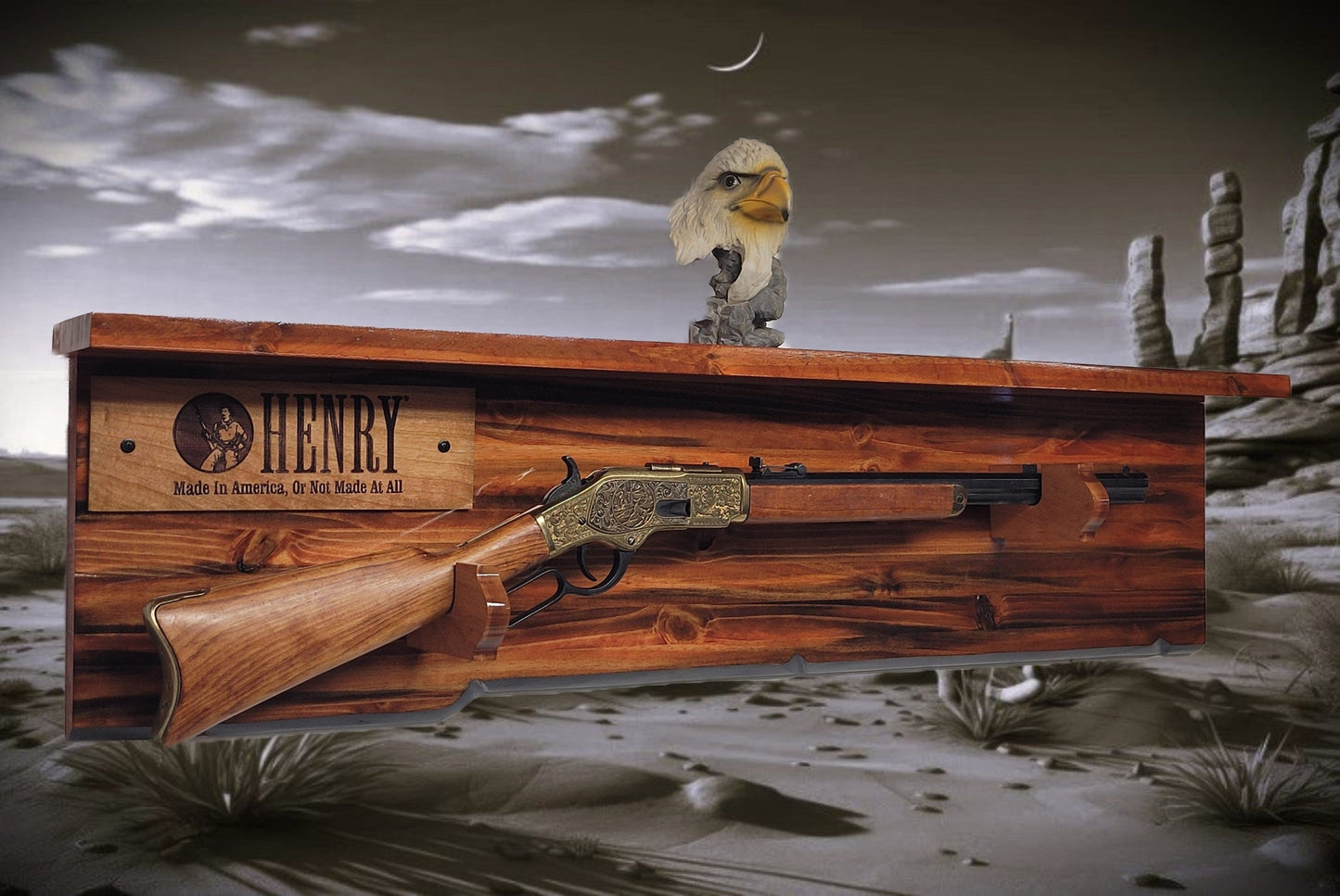 Walker Wood Gifts Gun Display Tradition Lever Action Henry Knotty Pine Rifle Gun Shelf Display Western Farmhouse Gift