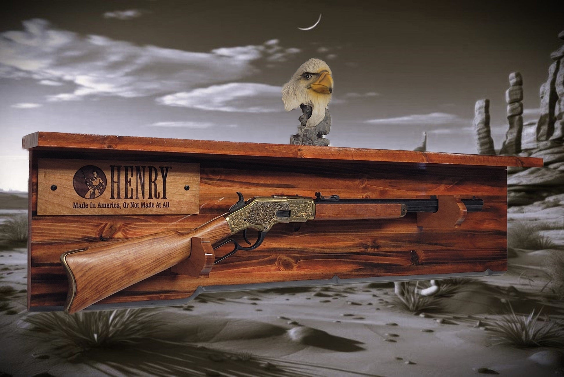 Walker Wood Gifts Gun Display Tradition Lever Action Henry Knotty Pine Rifle Gun Shelf Display Western Farmhouse Gift