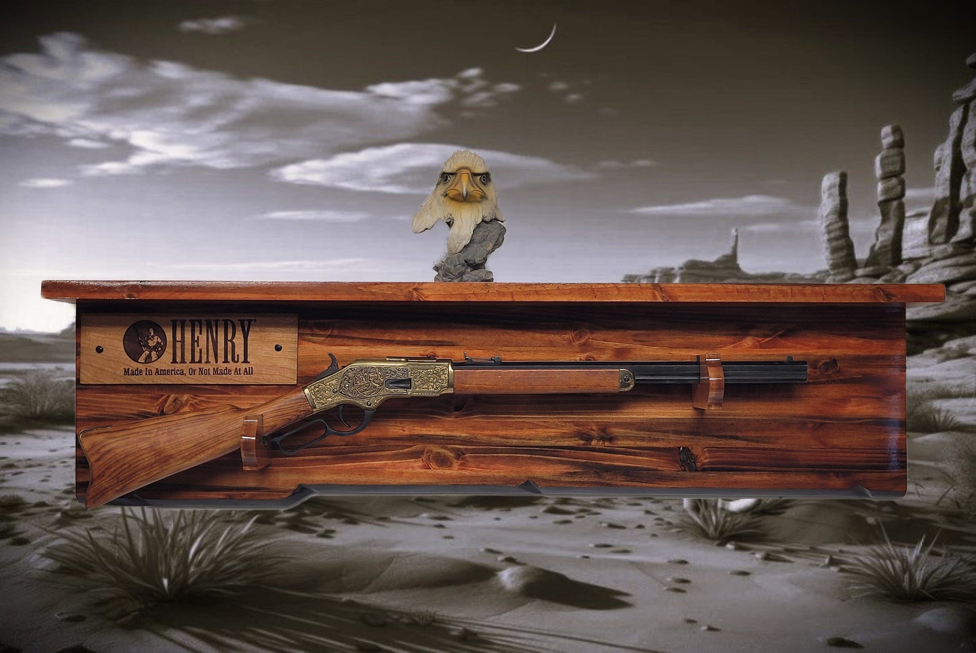 Walker Wood Gifts Gun Display Tradition Lever Action Henry Knotty Pine Rifle Gun Shelf Display Western Farmhouse Gift