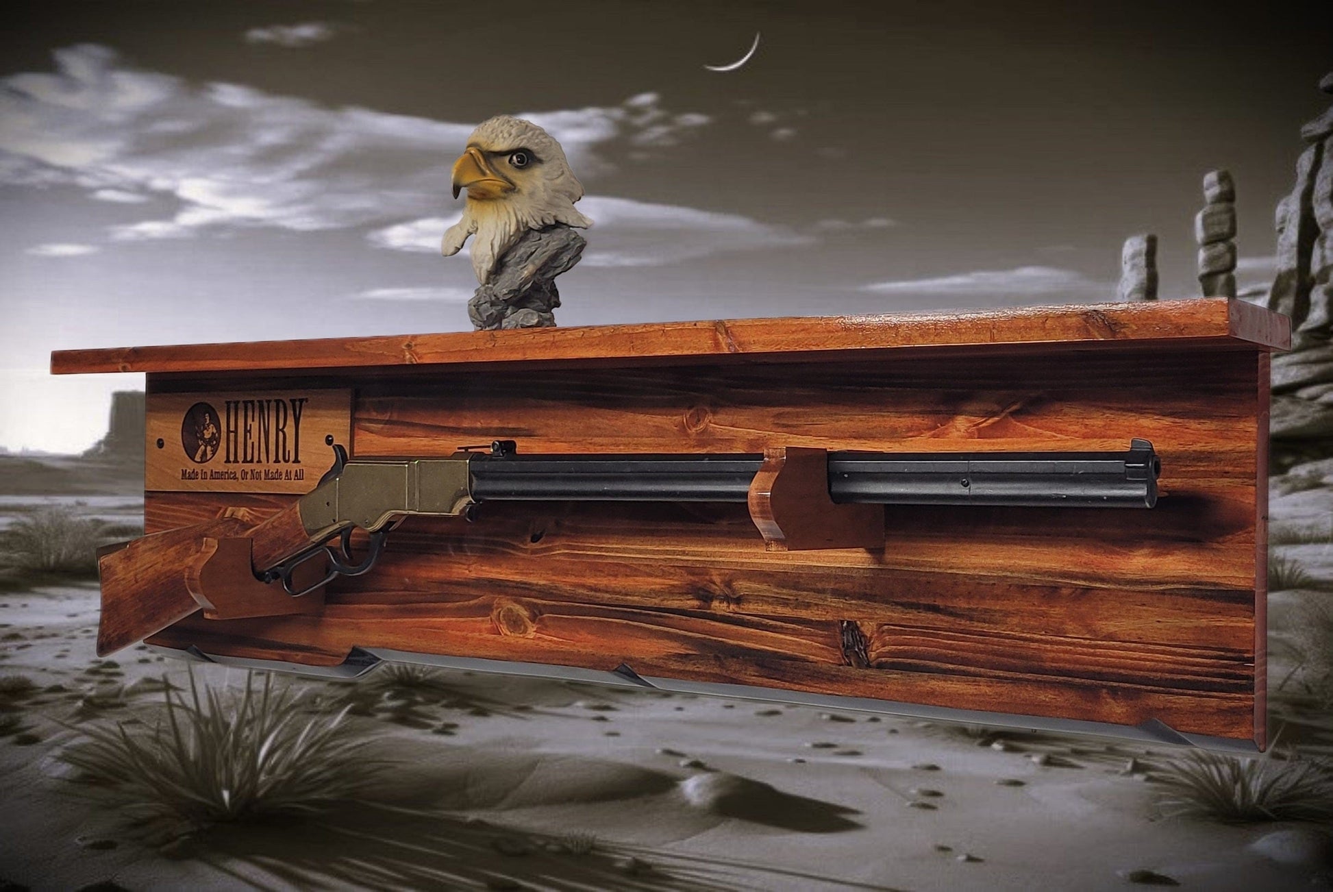 Walker Wood Gifts Gun Display Tradition Lever Action Henry Knotty Pine Rifle Gun Shelf Display Western Farmhouse Gift