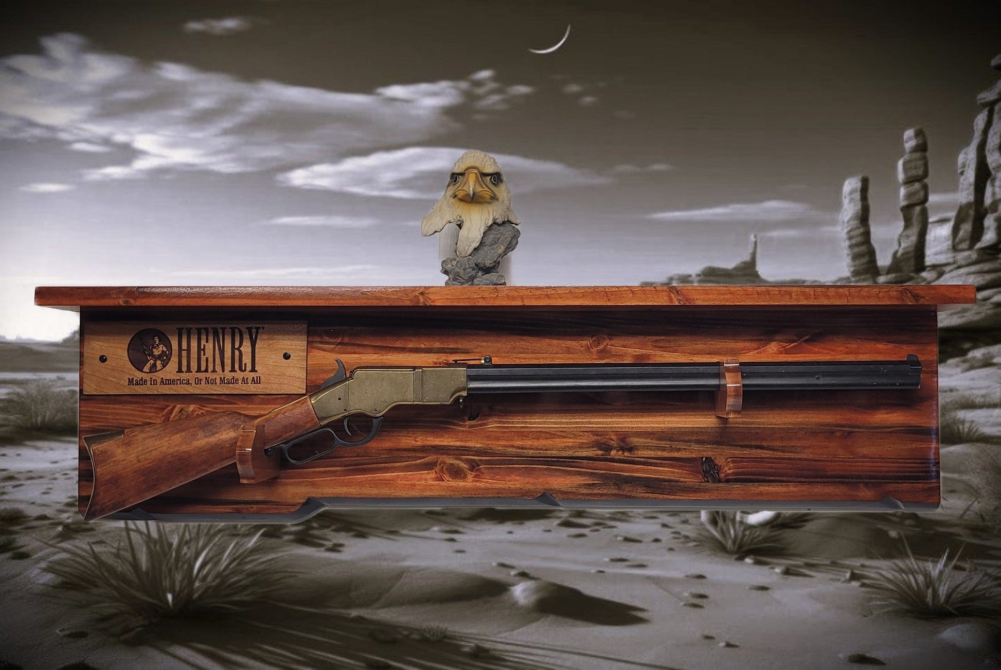 Walker Wood Gifts Gun Display Tradition Lever Action Henry Knotty Pine Rifle Gun Shelf Display Western Farmhouse Gift