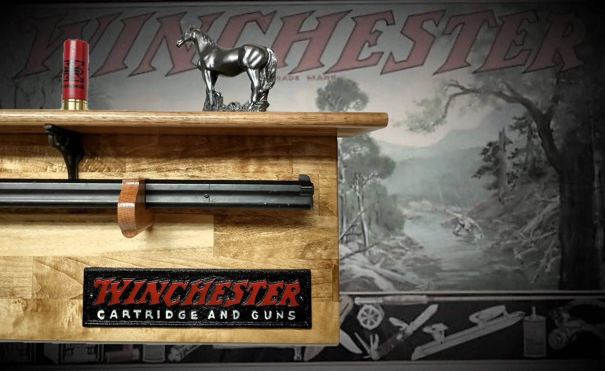 Walker Wood Gifts Gun Display Traditional 13 Star Eagle Winchester Aspen Lever Action Rifle Shelf Wall Display gift