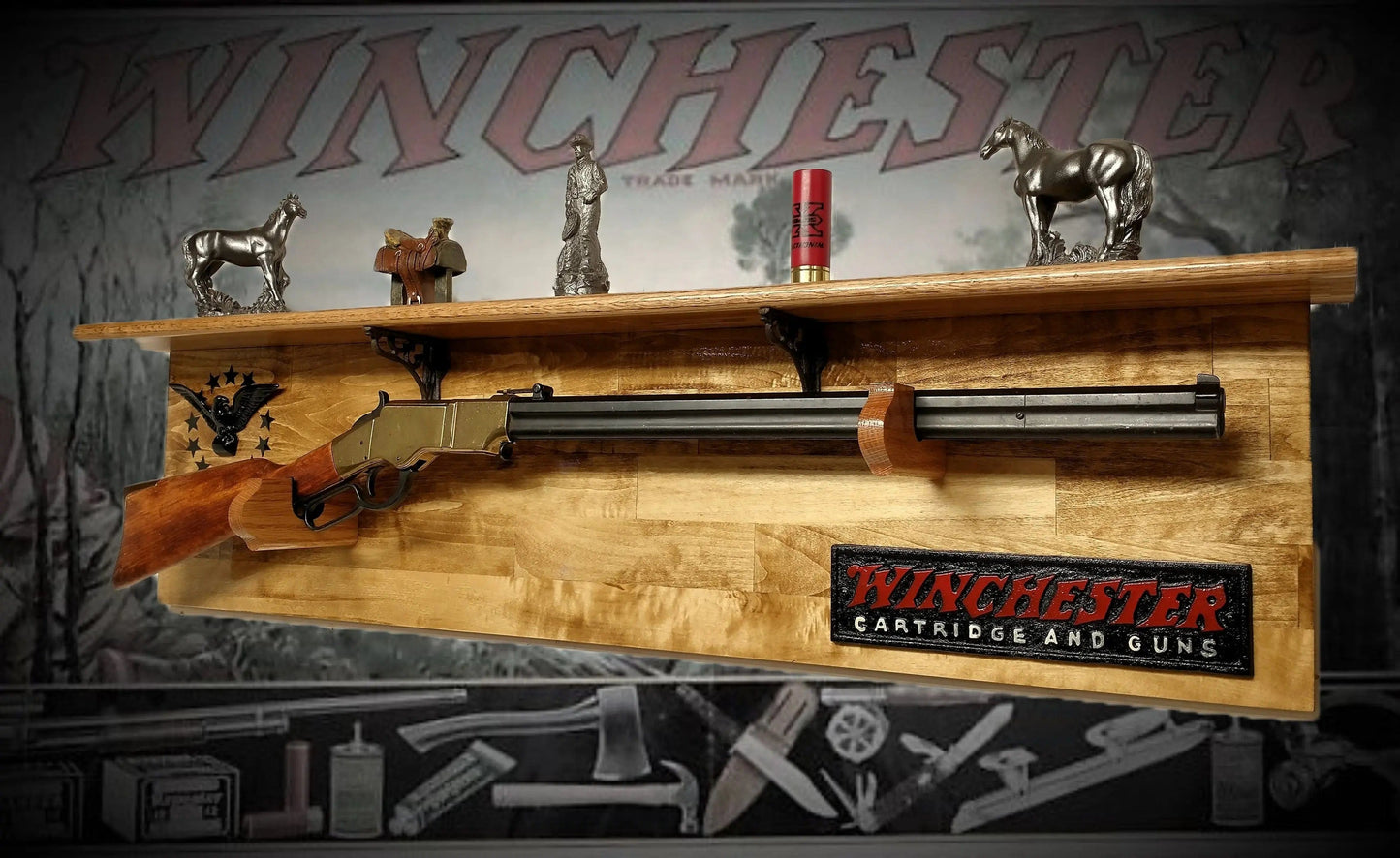 Walker Wood Gifts Gun Display Traditional 13 Star Eagle Winchester Aspen Lever Action Rifle Shelf Wall Display gift