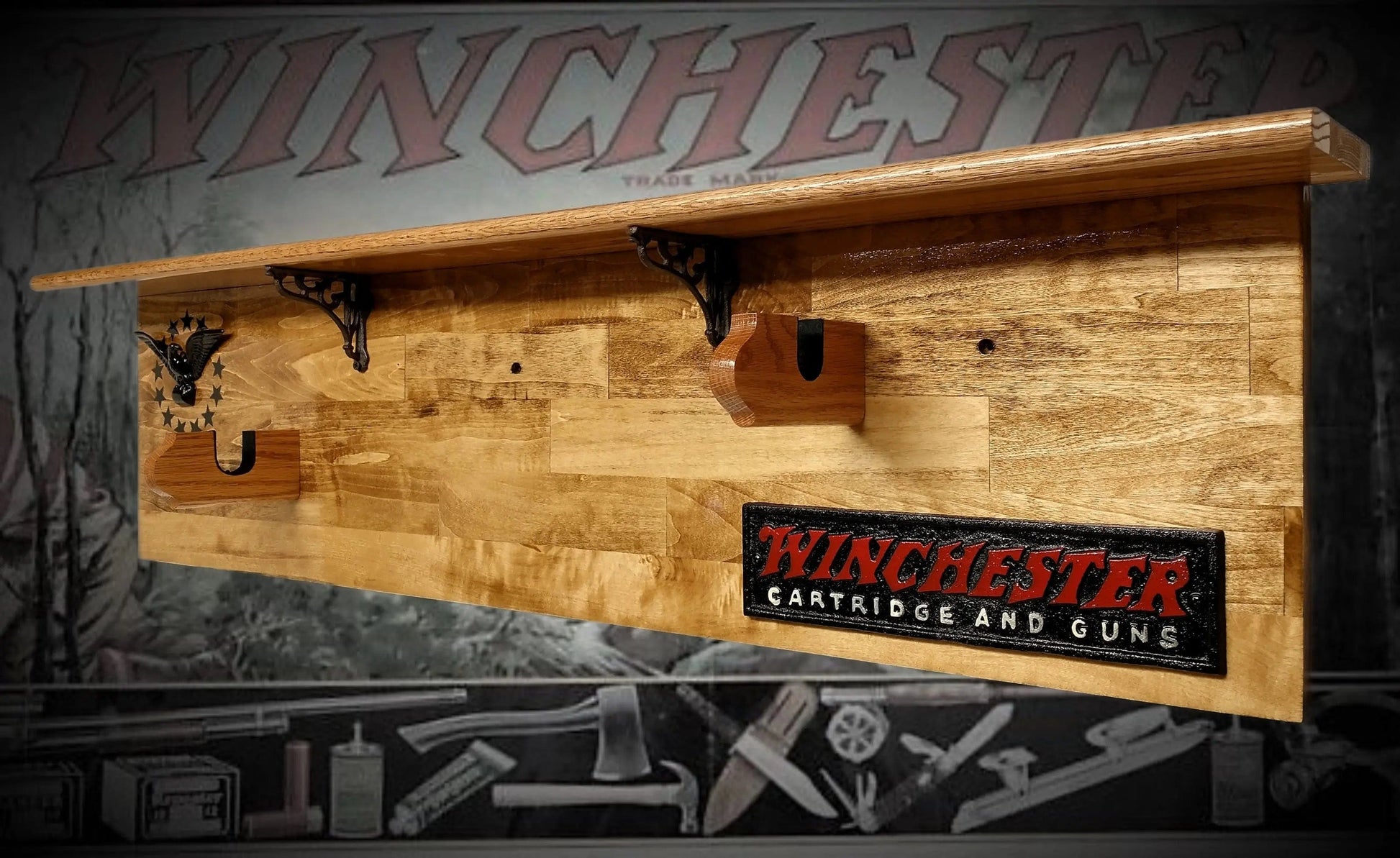 Walker Wood Gifts Gun Display Traditional 13 Star Eagle Winchester Aspen Lever Action Rifle Shelf Wall Display gift