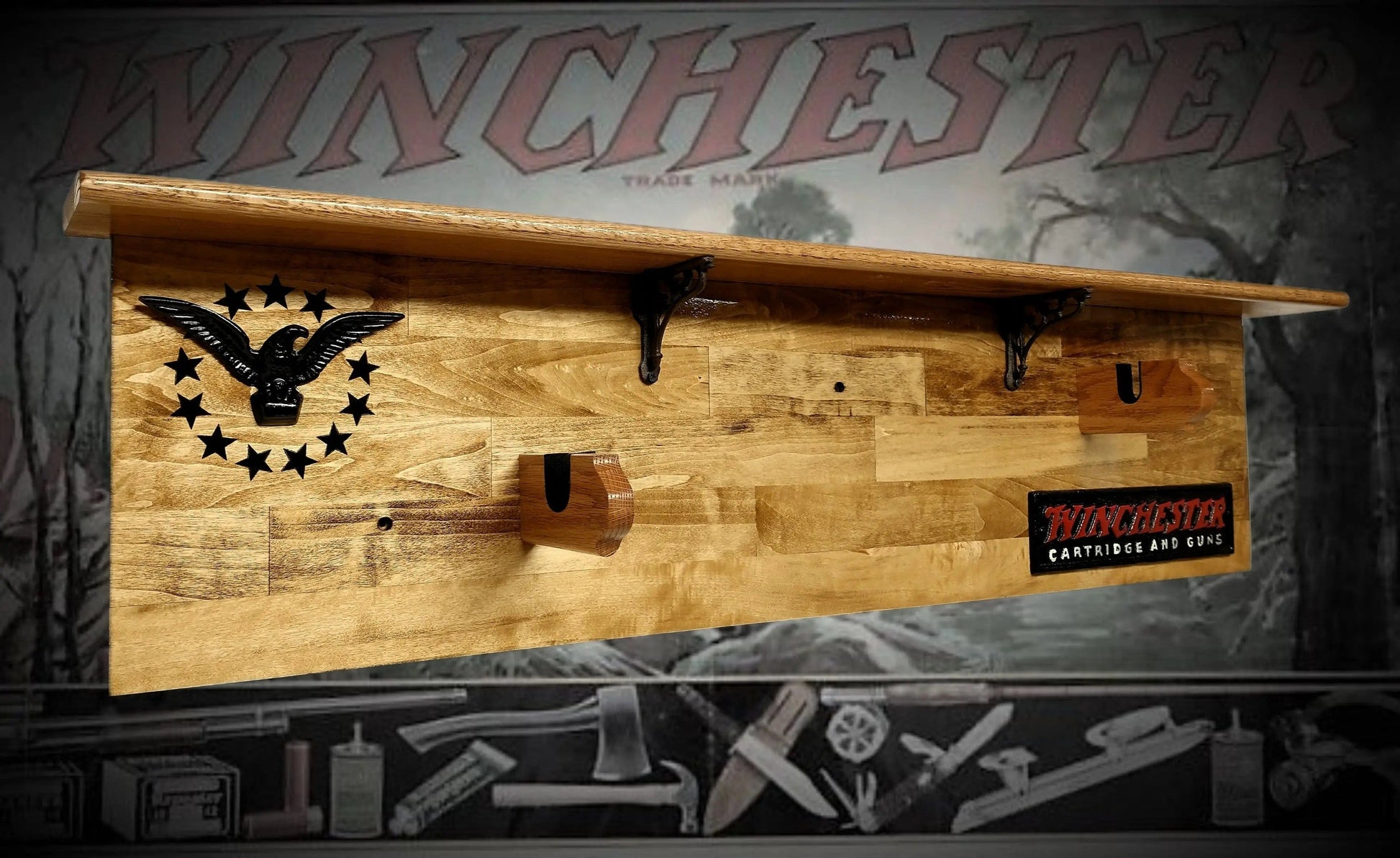 Walker Wood Gifts Gun Display Traditional 13 Star Eagle Winchester Aspen Lever Action Rifle Shelf Wall Display gift